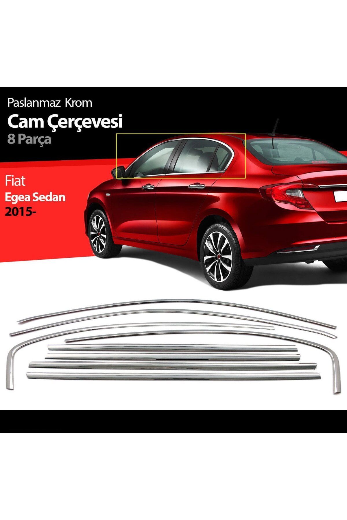 Niken Fiat Egea Cam Çıta Çerçevesi Komple Set Kromu Nikelajı 8 Parça