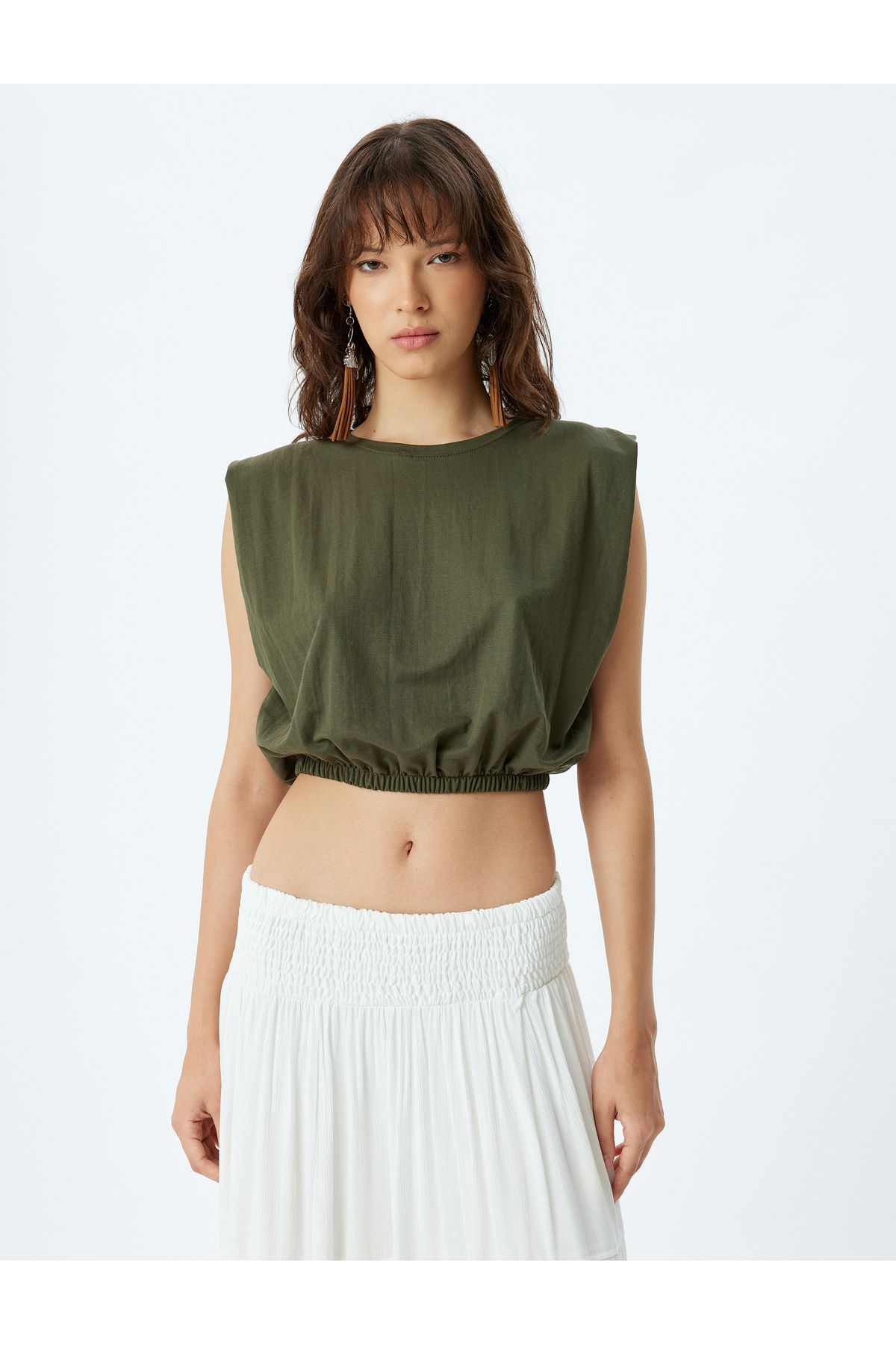 Koton-Kurzes Tanktop mit Rundhalsausschnitt – Viskose, elastische Taille 3