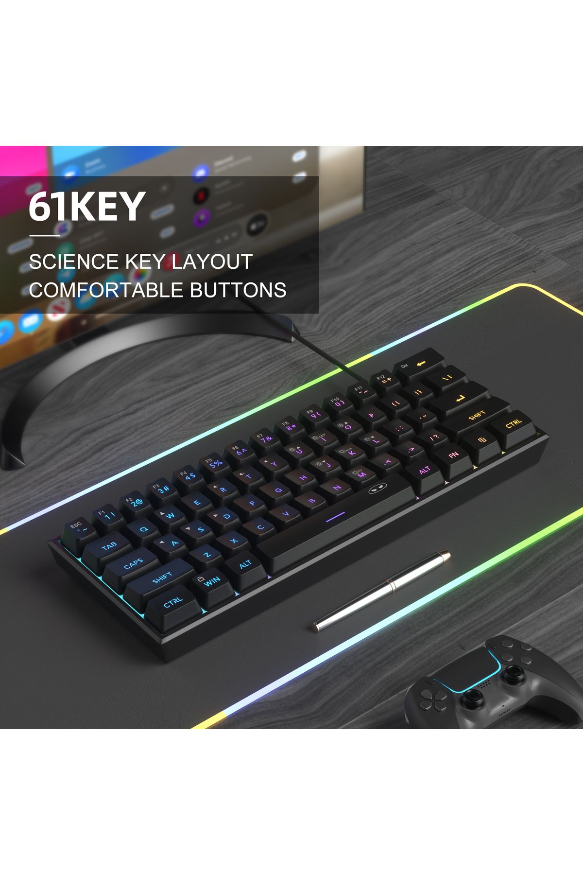 MageGee-Mini 60% Gaming Keyboard, RGB Backlit 61 Key Ultra-Compact Keyboard, TS91 Ergonomic Water... 7