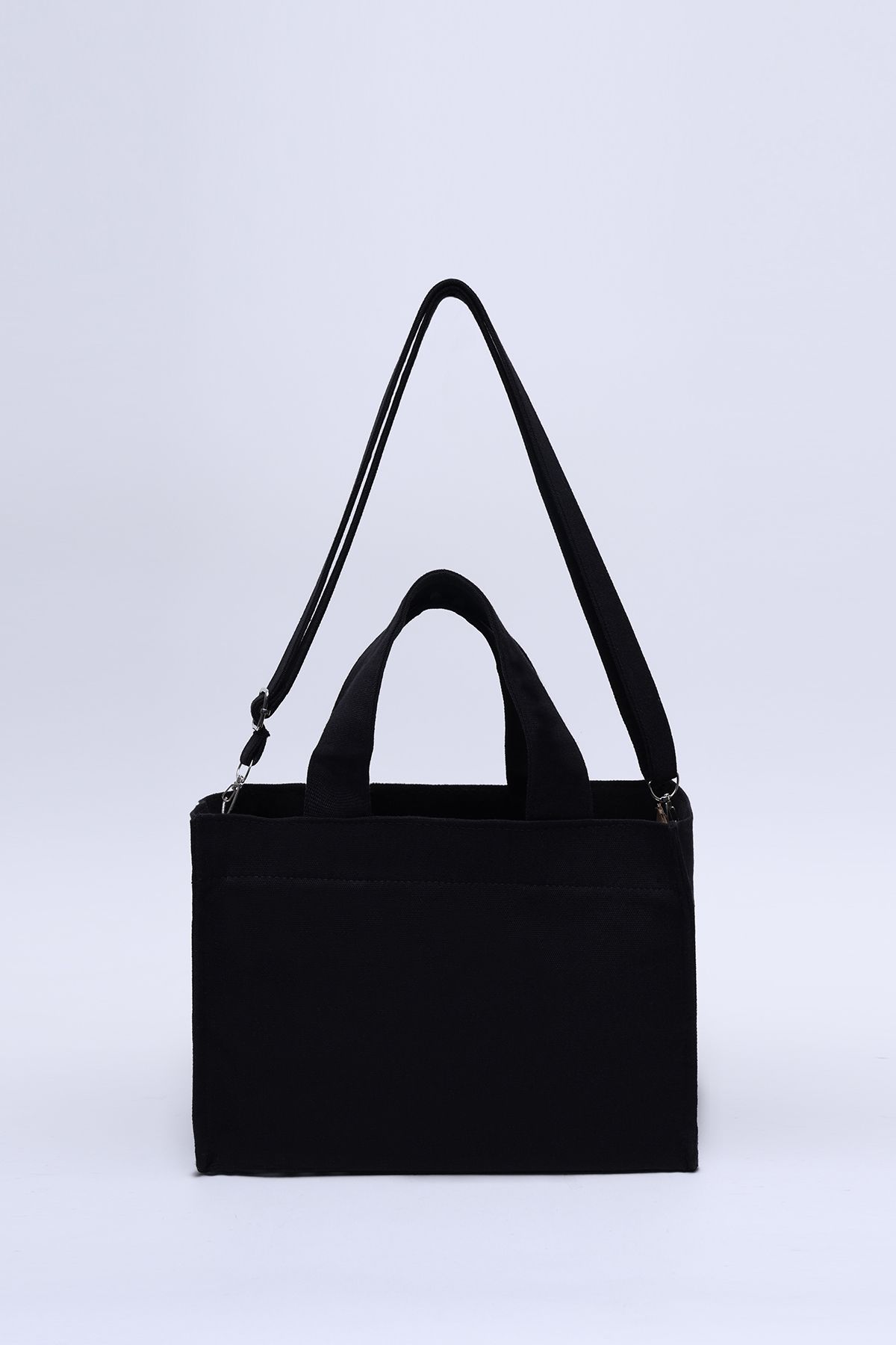 SHAKA-Black Canvas Fabric - Single Compartment and Lined, Zippered Double Strap Hand, Arm and Shoulder Bag U:19 E:2 4