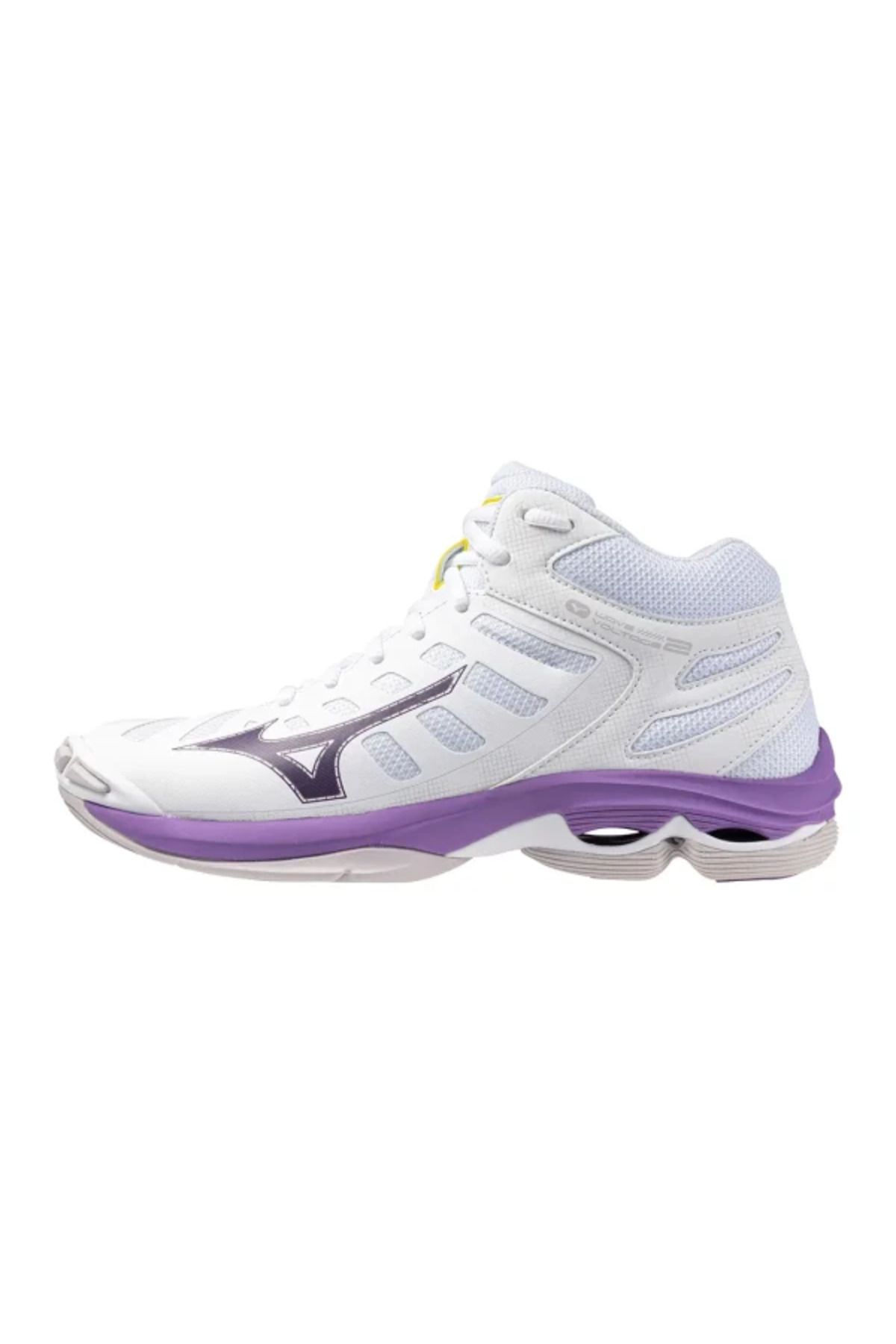 MIZUNO Wave Voltage 2 MID Kadın Voleybol Ayakkabısı Beyaz / Lila