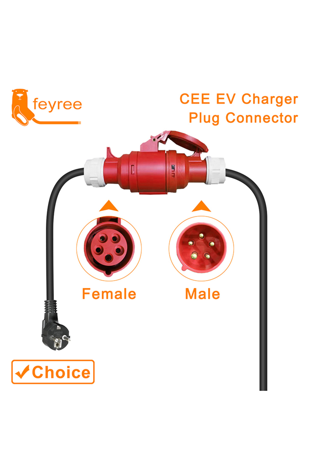Choice-feyree EV Charger Schuko Plug to CEE Red Power Female Plug 5 Pins Socket Adapter Connect with 16A... 7