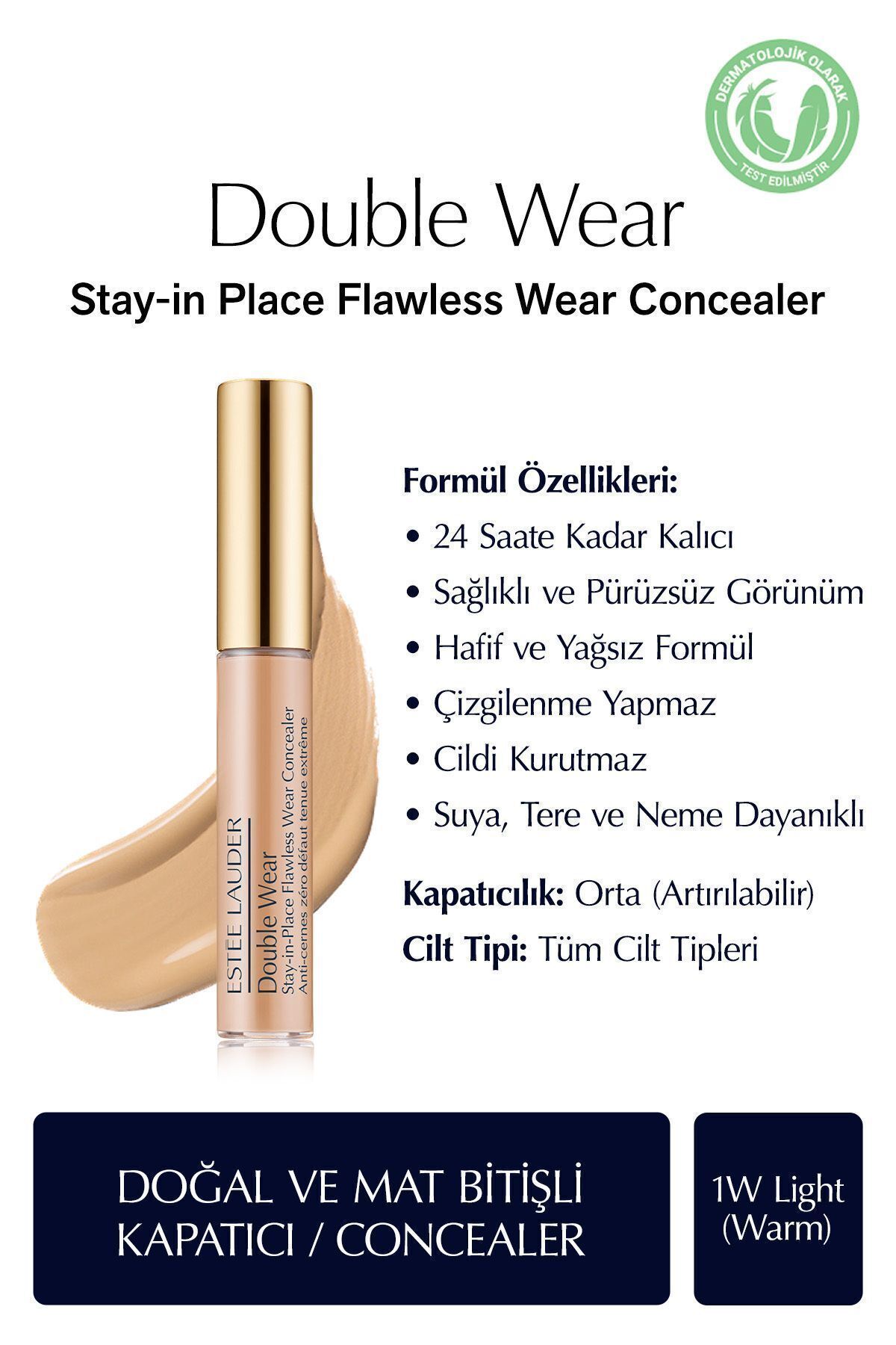 Estee Lauder Sağlıklı ve Pürüzsüz Görünüm Sunan Doğal Mat Bitişli Kapatıcı-1W Light (Warm) 7ml