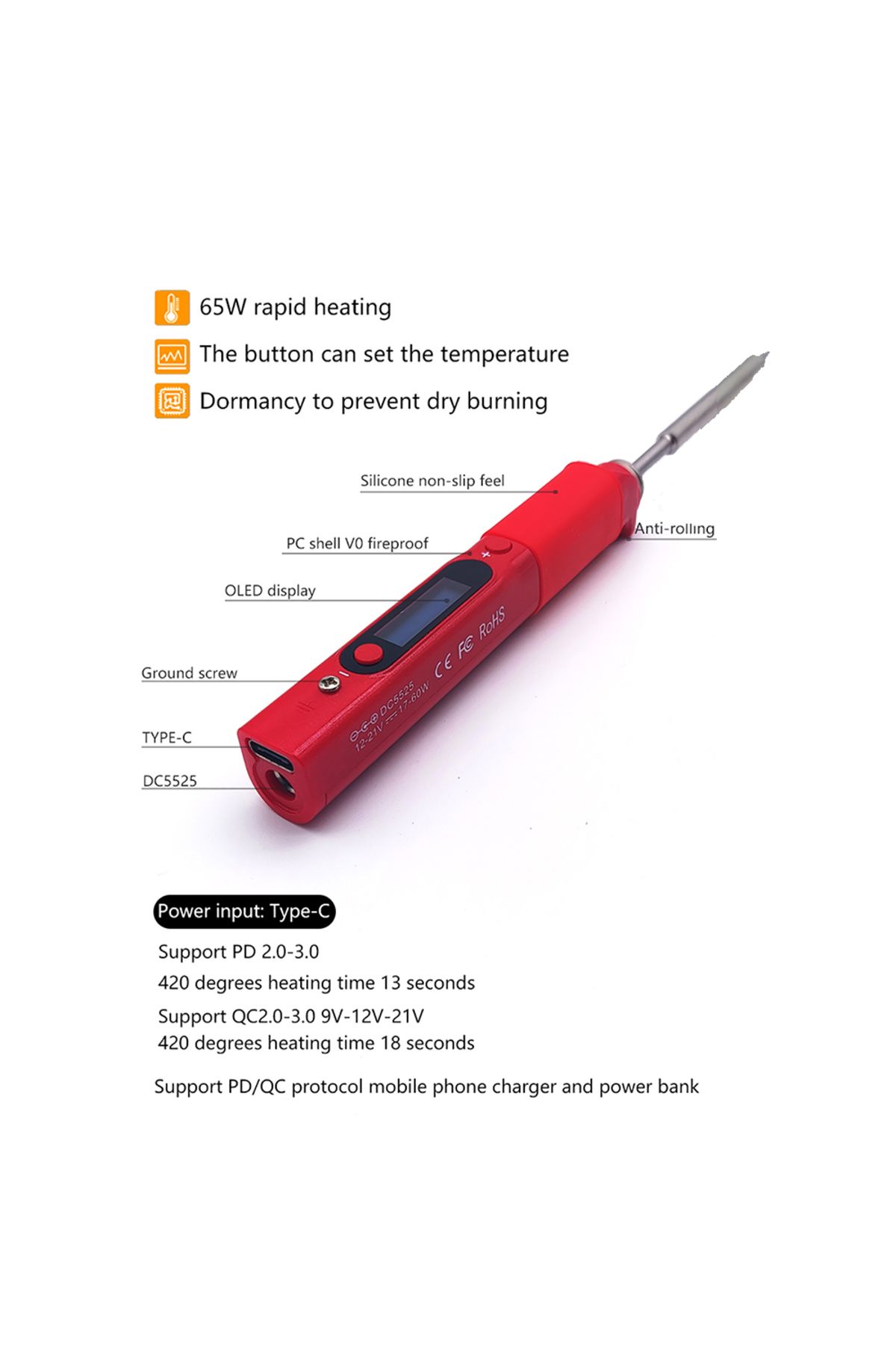 FMchip-Pine64 Smart Soldering Iron Red Pinecil BB2 V1 CN 65W Portable Adjustable Temperature Digital Rep... 6
