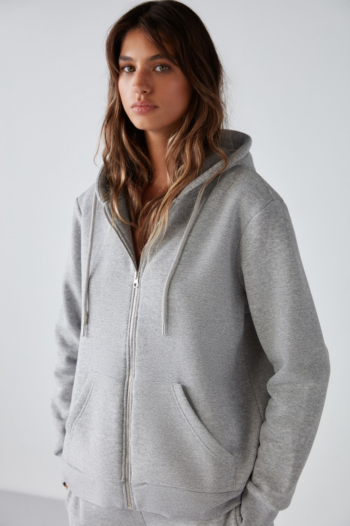 GRIMELANGE-Carlota pentru femei - fleece moale, 3 fire, glugă relaxată, hanorac Grimelange cu fermoar 4