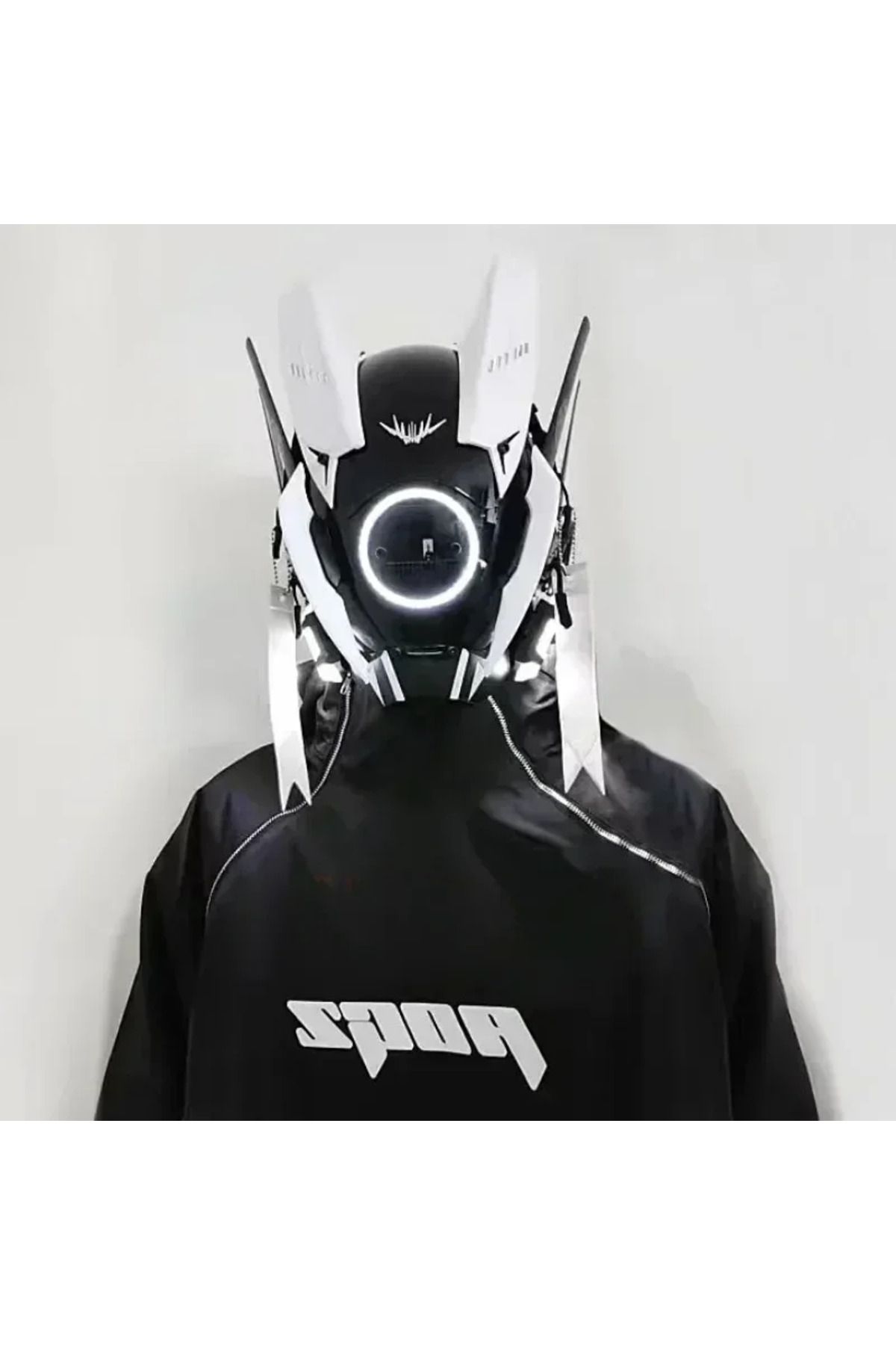 Choice-2024 New Halloween Mask Black Cyberpunk Robot Mask LED Glow Tech Boy Helmet Cyberpunk Mask LED Gl... 5