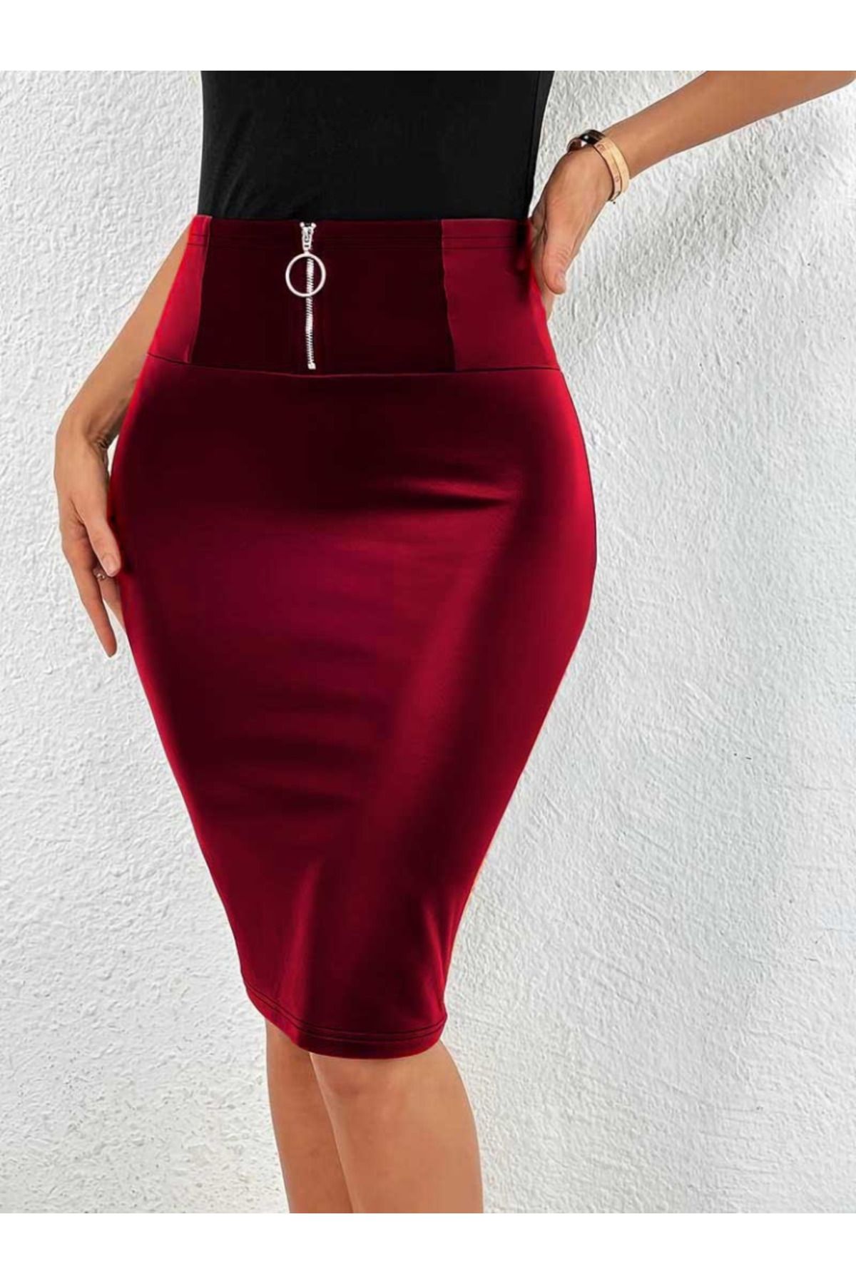 Modayakamoz-Women's High Waist Front Zipper Pencil Leather Skirt 1