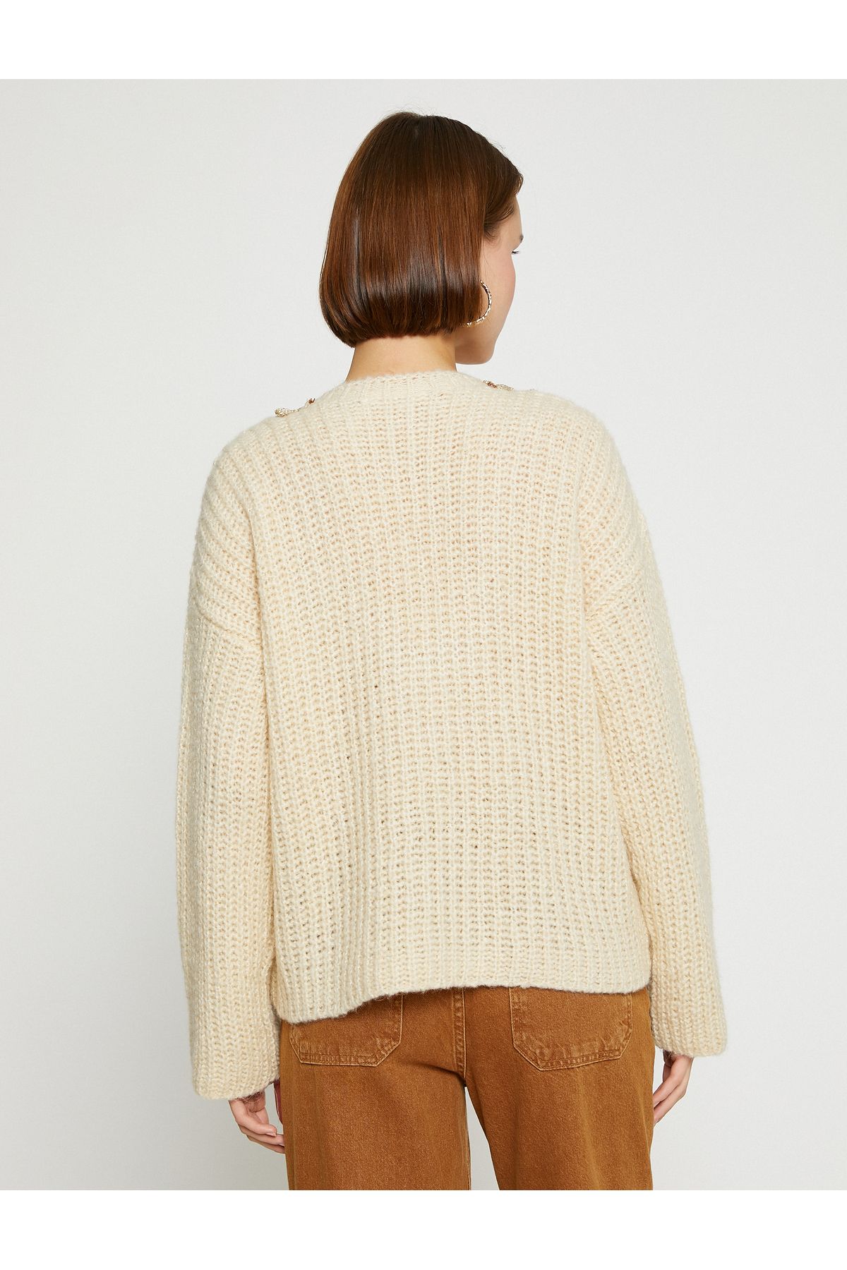 Koton-Women's Beige Sweater 3WAK90299HT 4