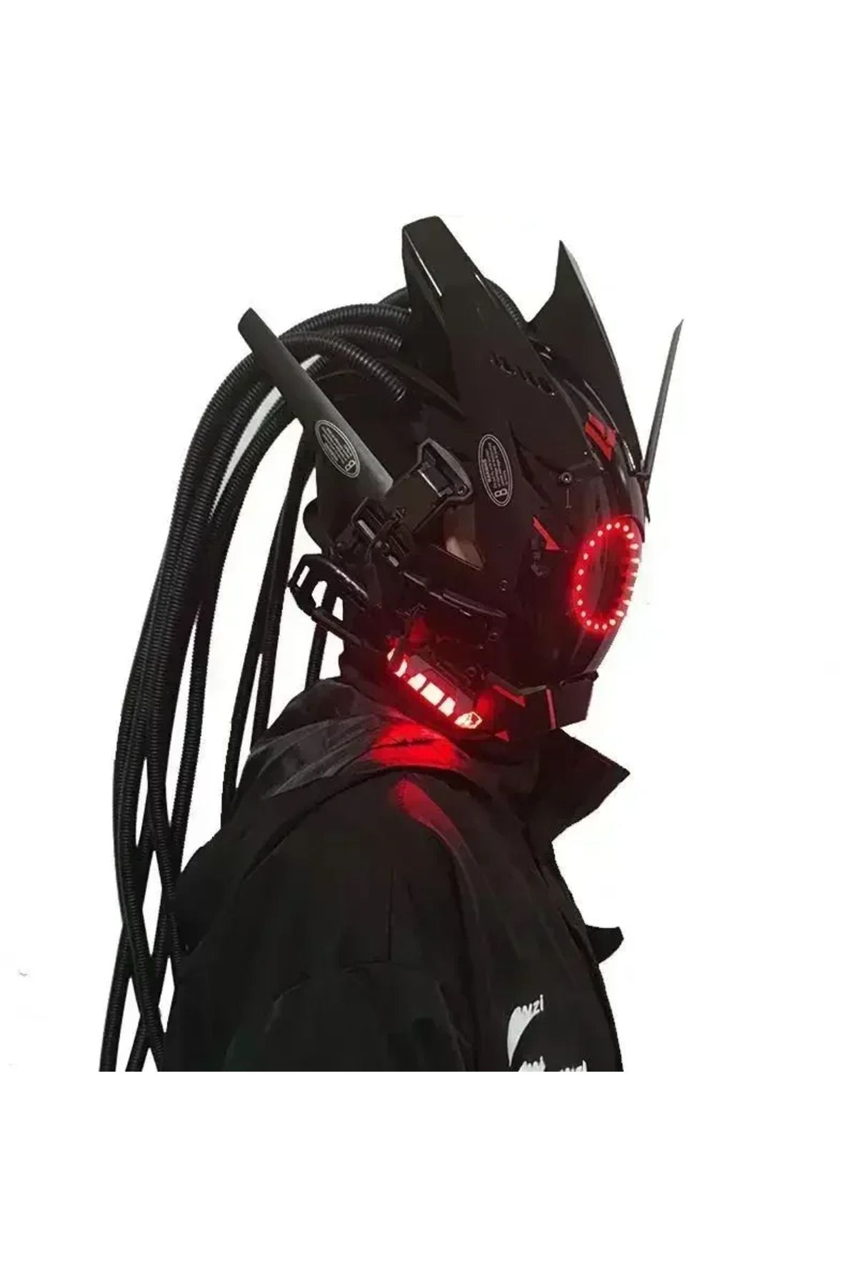 Choice-2024 New Halloween Mask Black Cyberpunk Robot Mask LED Glow Tech Boy Helmet Cyberpunk Mask LED Gl... 4
