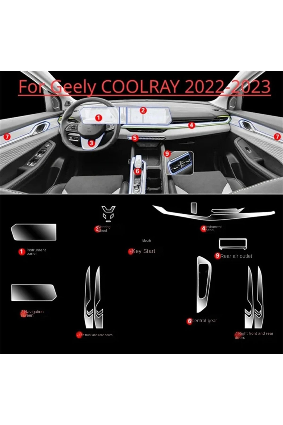 Choice-For GEELY COOLRAY 2024 Car Door Center Console Media Dashboard Navigation TPU Anti-scratch Car Ac... 1