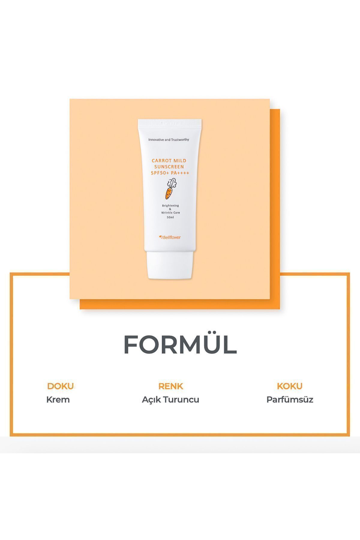 Bellflower-Tone Up Effect Carrot and Centella Mineral Sunscreen - Light Structure, SPF50+ Pa++++, 50ml 4
