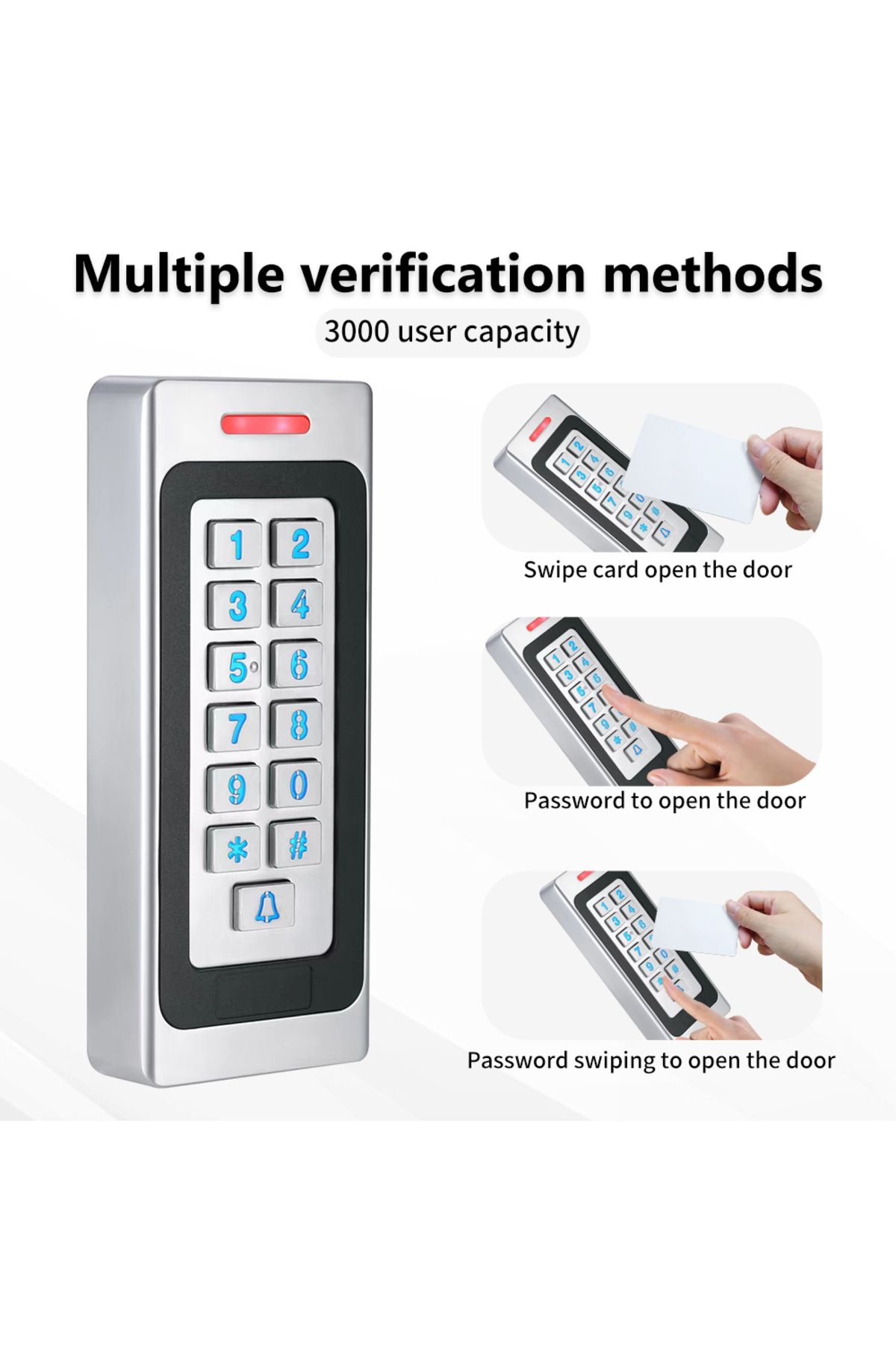 Choice-DC10-24V Access Control Keypad RFID Digicode Reader Metal Case and Keyboard IP67 Waterproof 3000U... 2