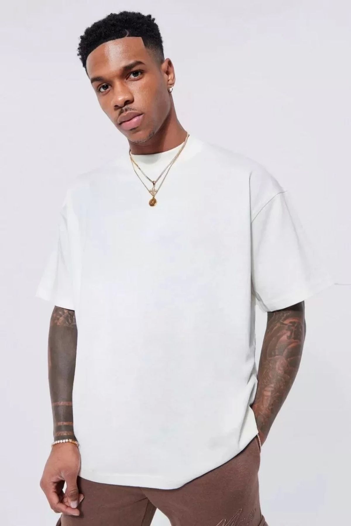 CVS Unisex Basic Bisiklet Yaka Oversize T-Shirt - Beyaz