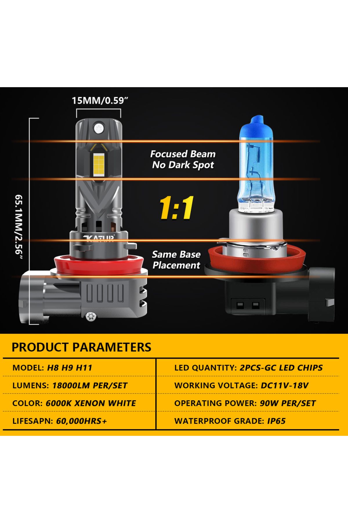 Choice-H11 With Fan Katur 2x H8 H11 Led Car Light Headlight New 100w 20000lm Led Canbus Turbo Fog Lamp 6000 2