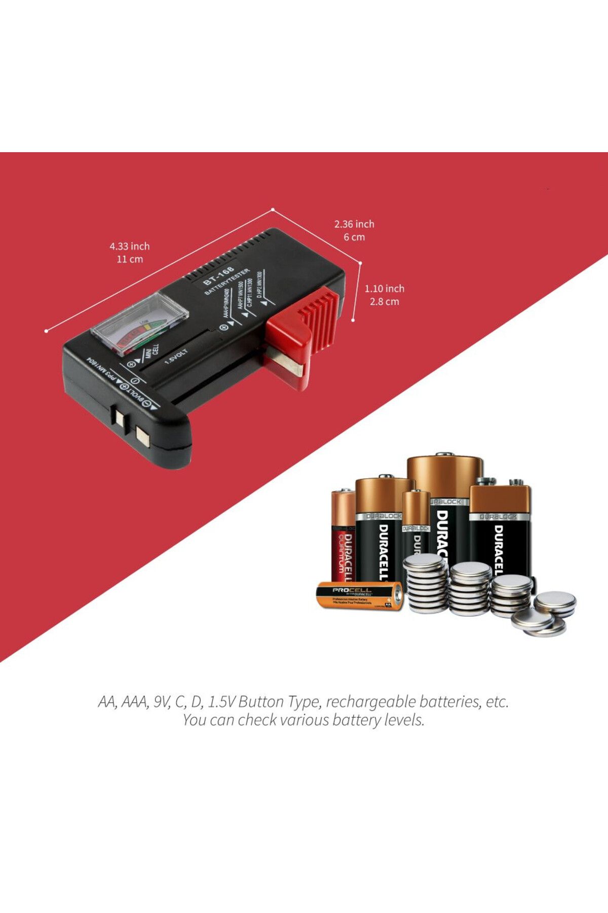 Choice-BT-168 AA/AAA/C/D/9V/1.5V batteries Universal Button Cell Battery Colour Coded Meter Indicate Vol... 3