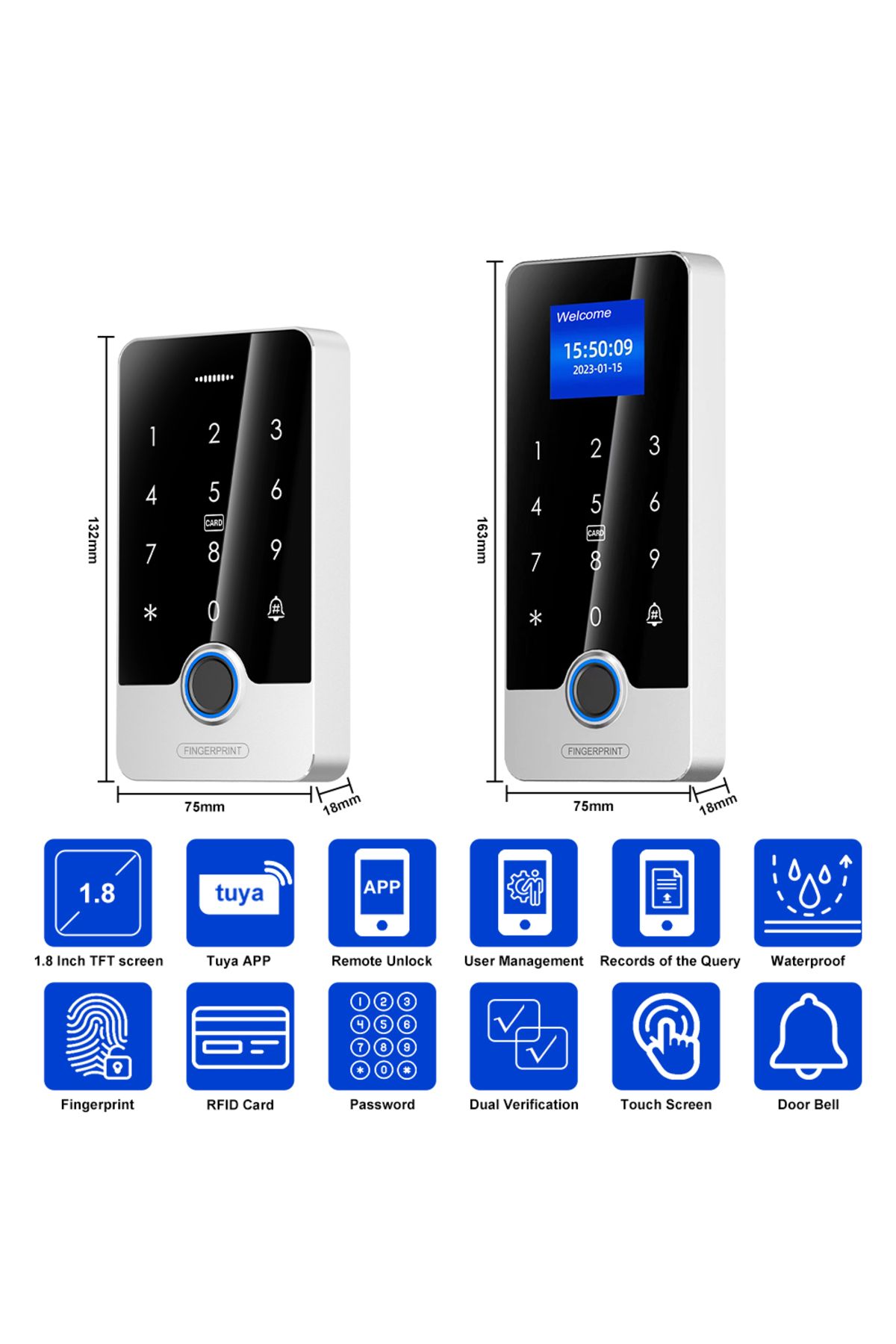 Asia-Teco-Tuya APP Door Lock Access Control System Kits With 1.77In Screen Bluetooth Keyboard Fingerprint R... 3