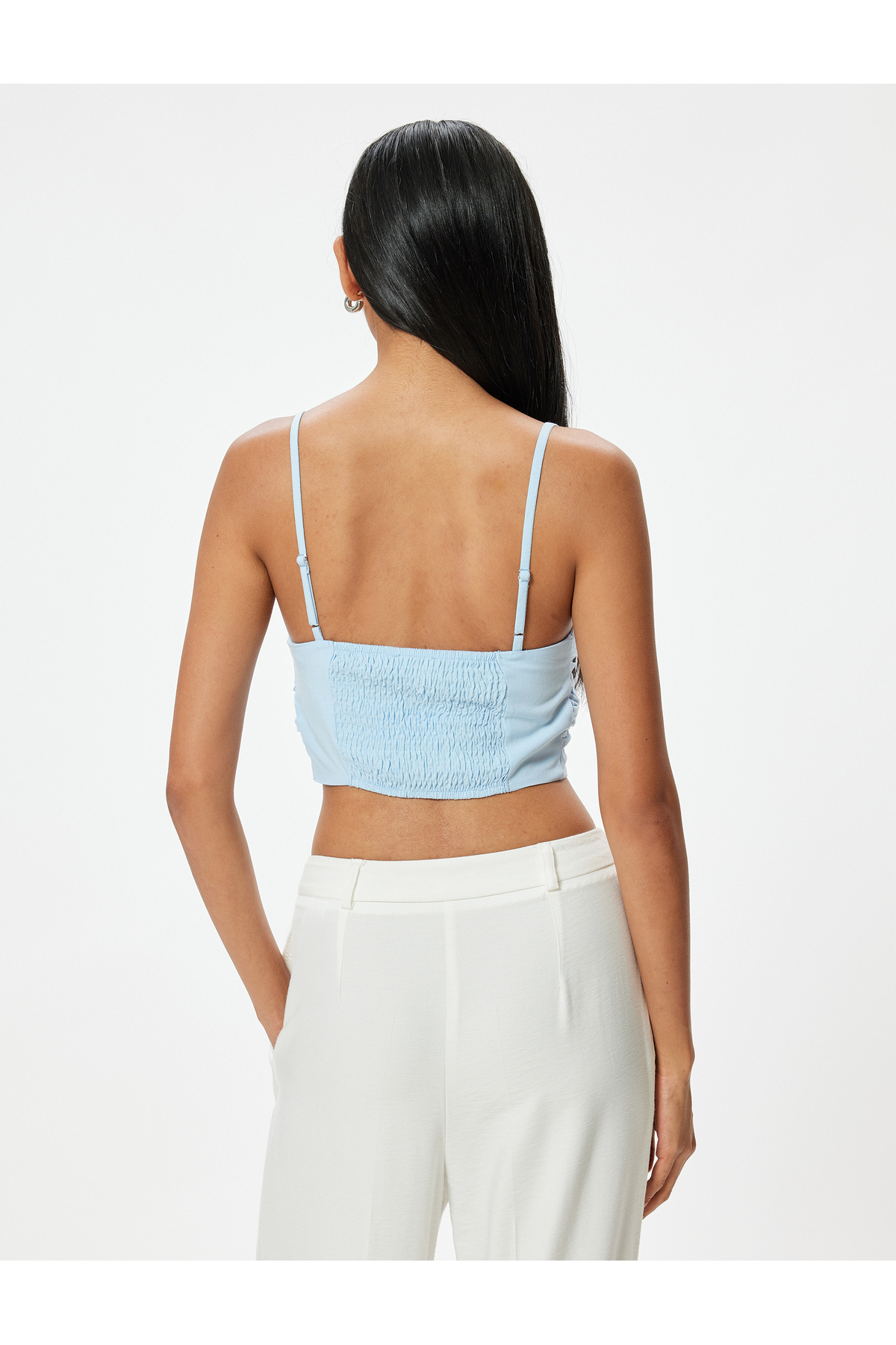 Koton İnce Askılı Drapeli Büstiyer Keten Karışımlı Slim Fit görsel 4