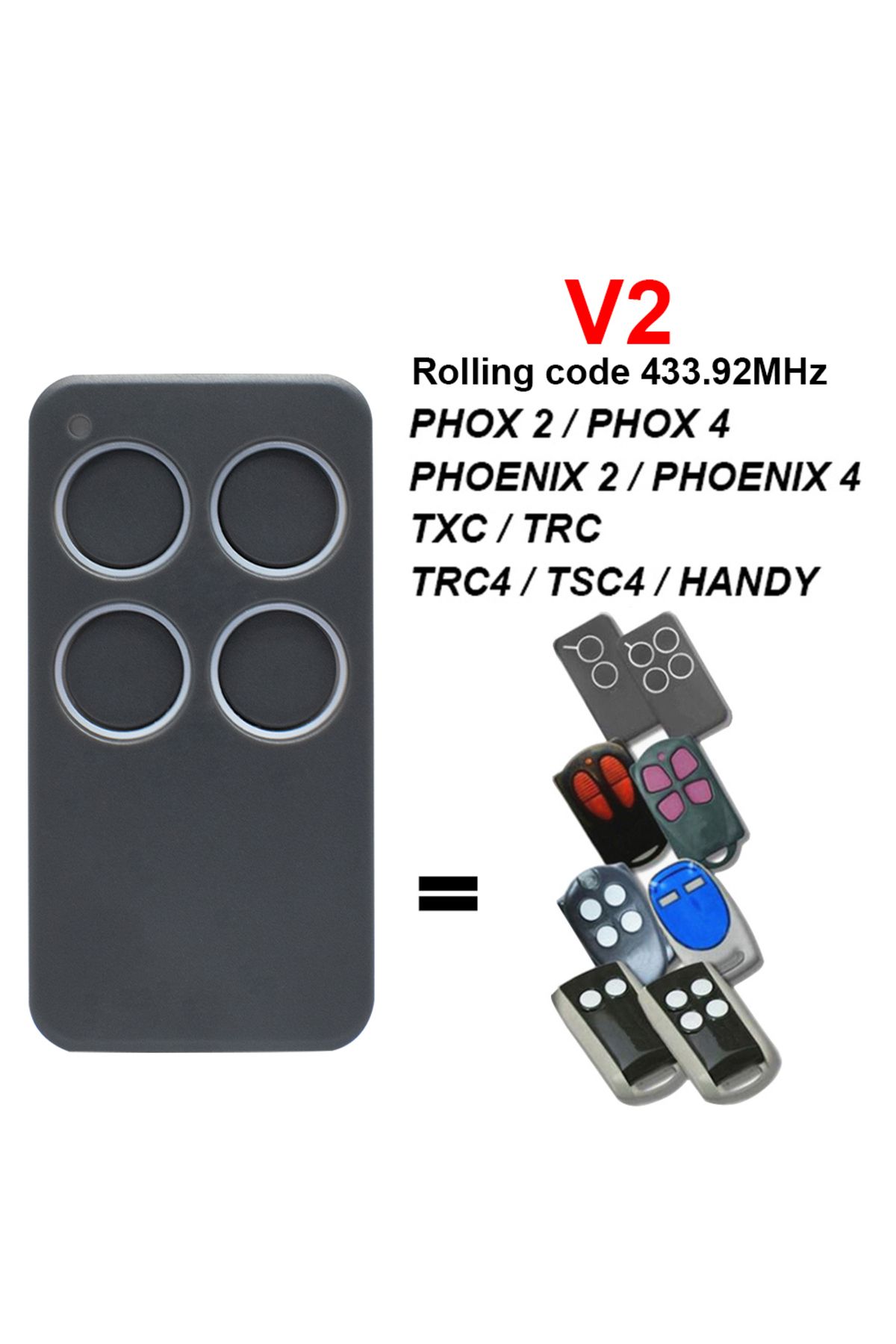 Choice-V2 PHOX 2 PHOX4 Remote Control 433.92MHz V2 PHOENIX 2 / PHOENIX 4 / TRC4 / TSC4 Garage Door Clone 8