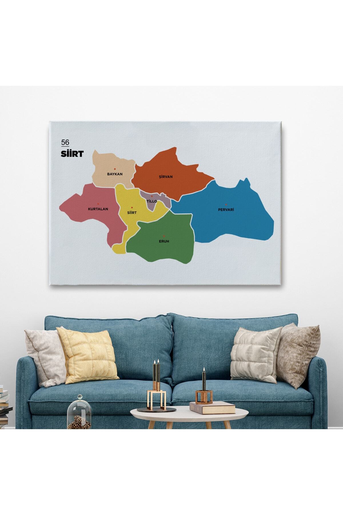 Siirt Ili Ve Ilçeler Haritası Dekoratif Kanvas Tablo-1 görsel 2