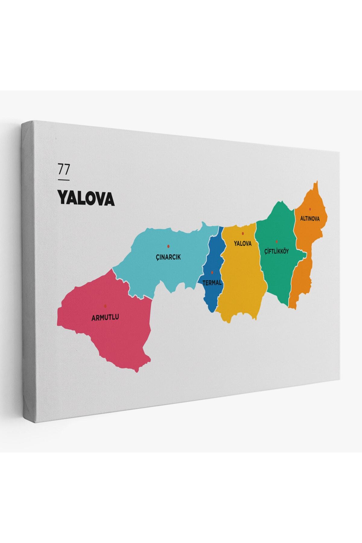 Yalova Ili Ve Ilçeler Haritası Dekoratif Kanvas Tablo