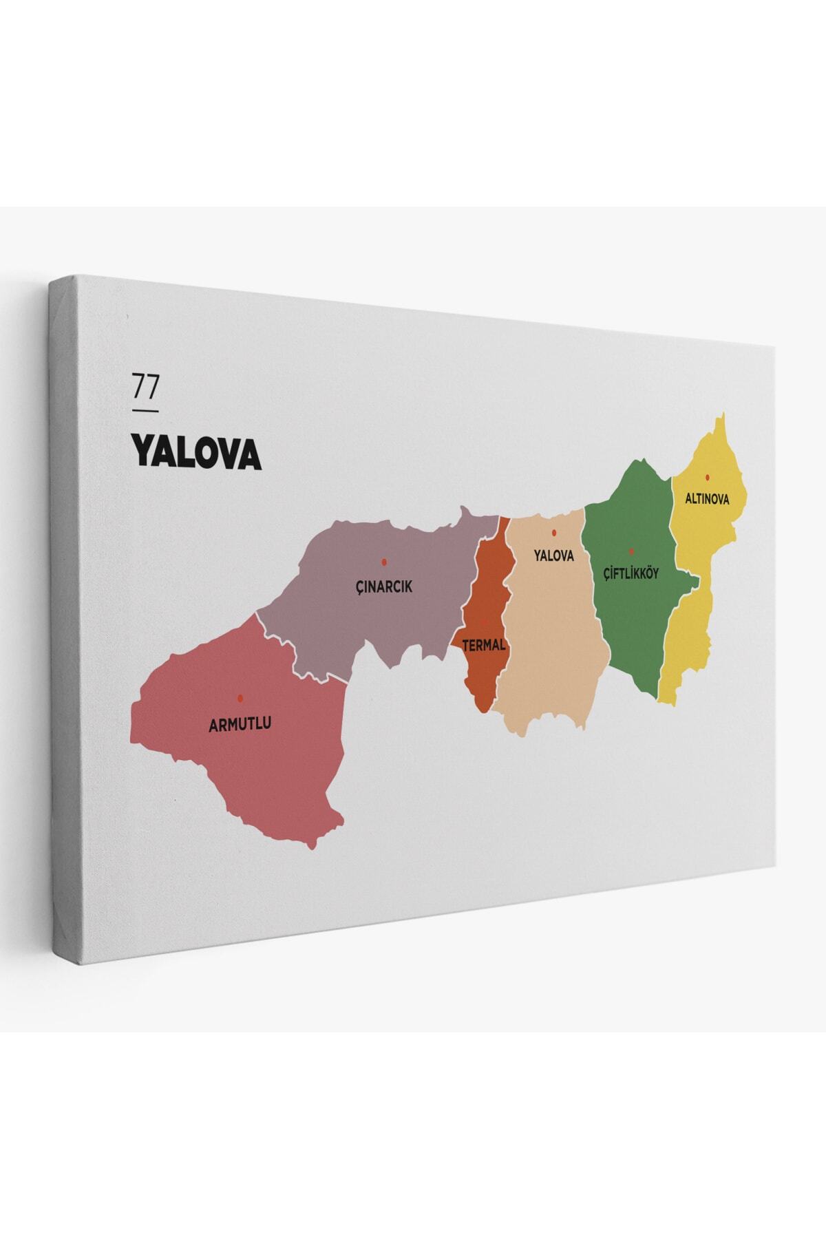 Yalova Ili Ve Ilçeler Haritası Dekoratif Kanvas Tablo-1