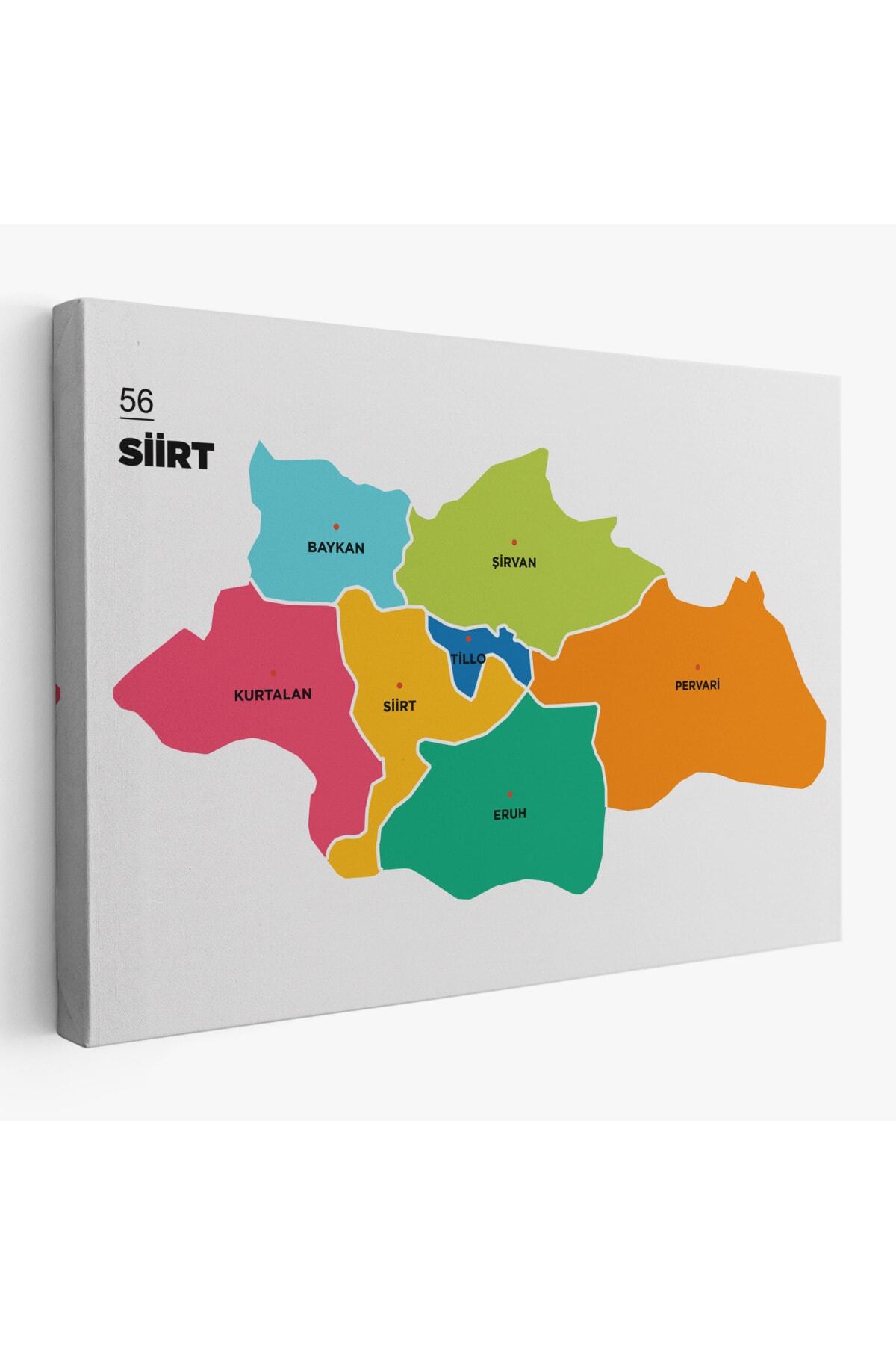 Siirt Ili Ve Ilçeler Haritası Dekoratif Kanvas Tablo