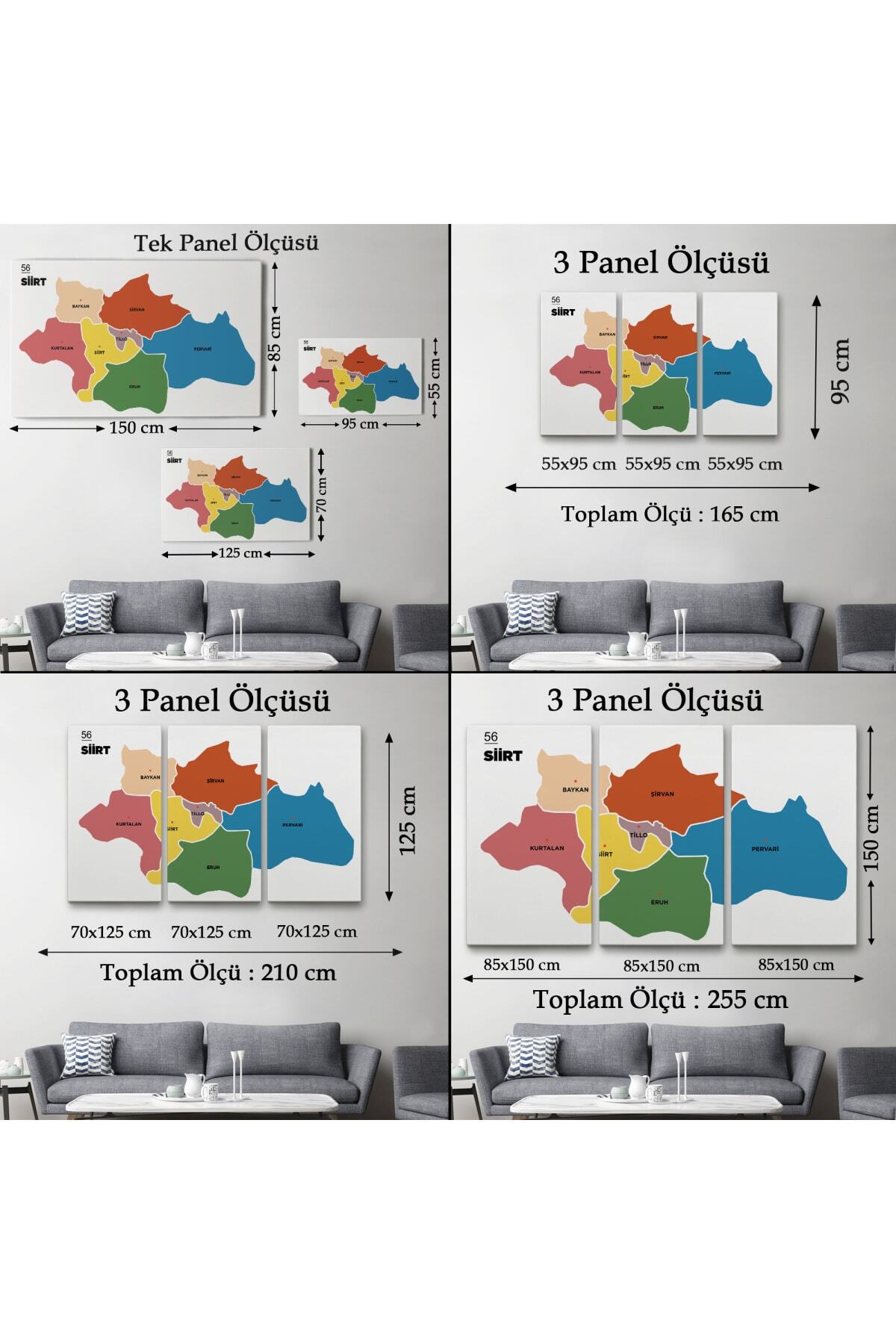 Siirt Ili Ve Ilçeler Haritası Dekoratif Kanvas Tablo-1 görsel 5