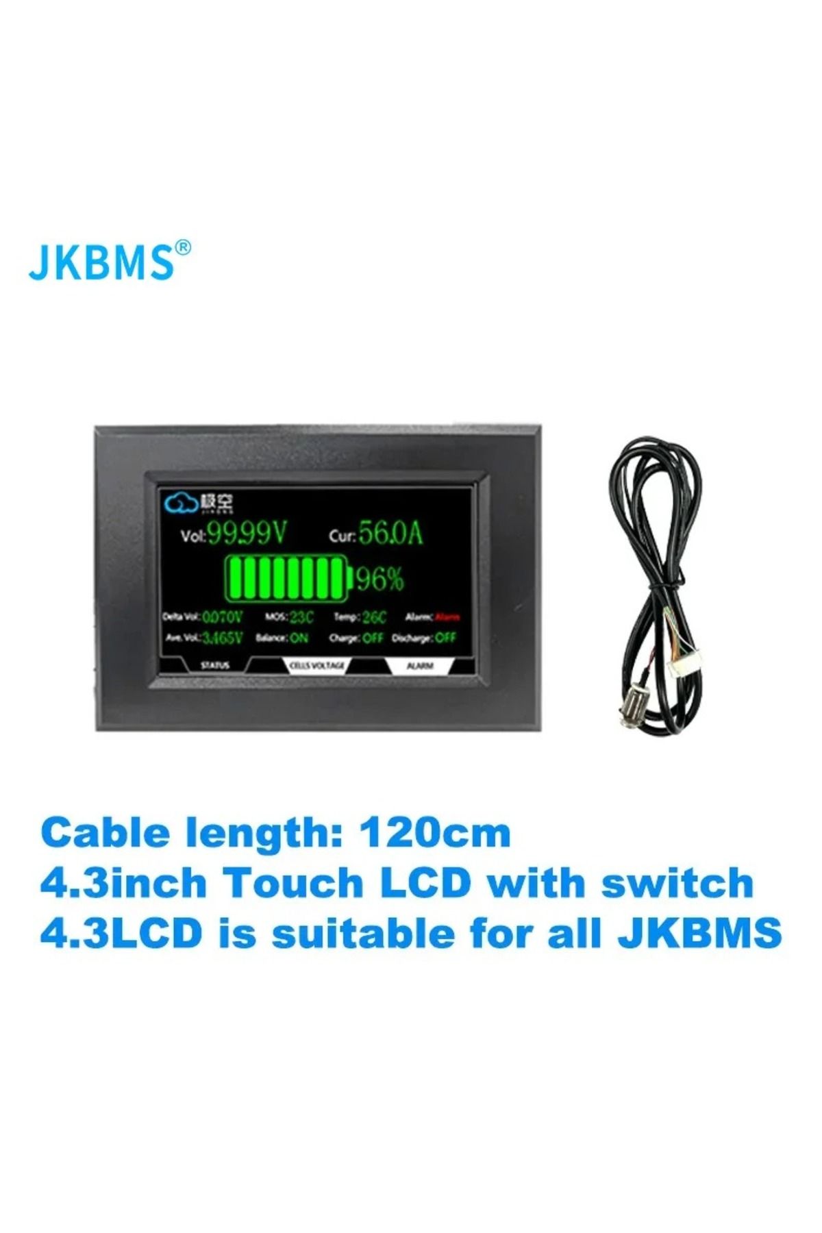 Choice-JKBMS accessory 4.3 inch LCD display suitable for all JK BMS models Cable120cm with 4 fixed screw... 1