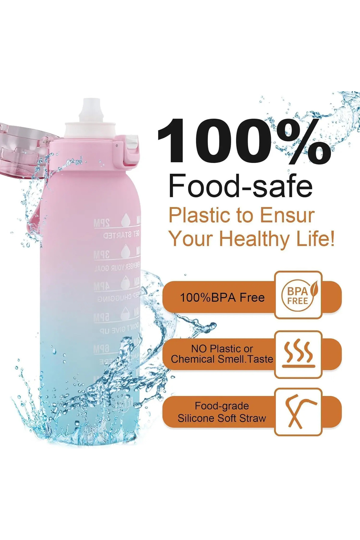 Choice-1L Water Bottle With Strawberry Flavour pods BPA Free Drinking Bottles with Straw 0 Sugar 0 Calor... 7