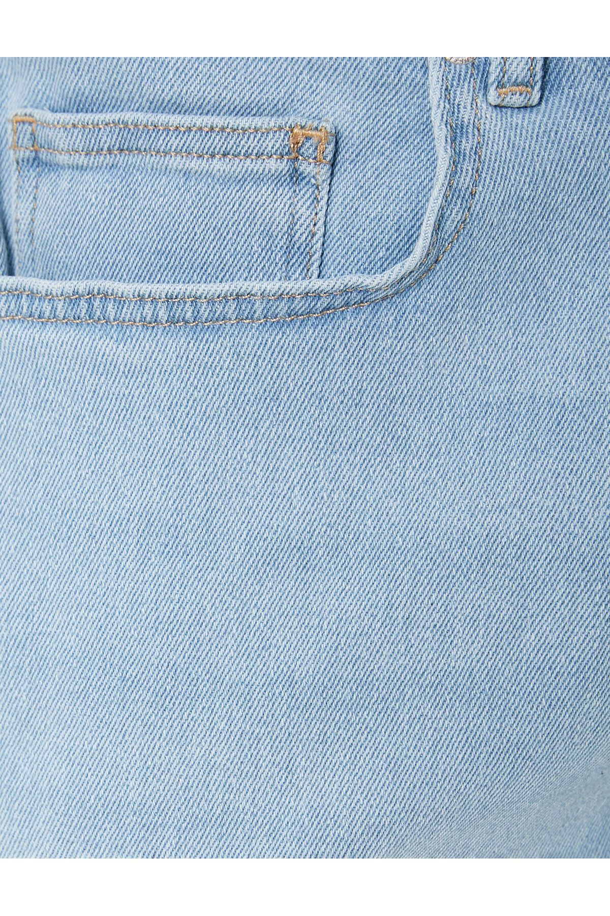 Koton-Pantaloni scurți din denim Bermude Slim Fit Stratificat Buzunar cu nasturi Detaliat 6