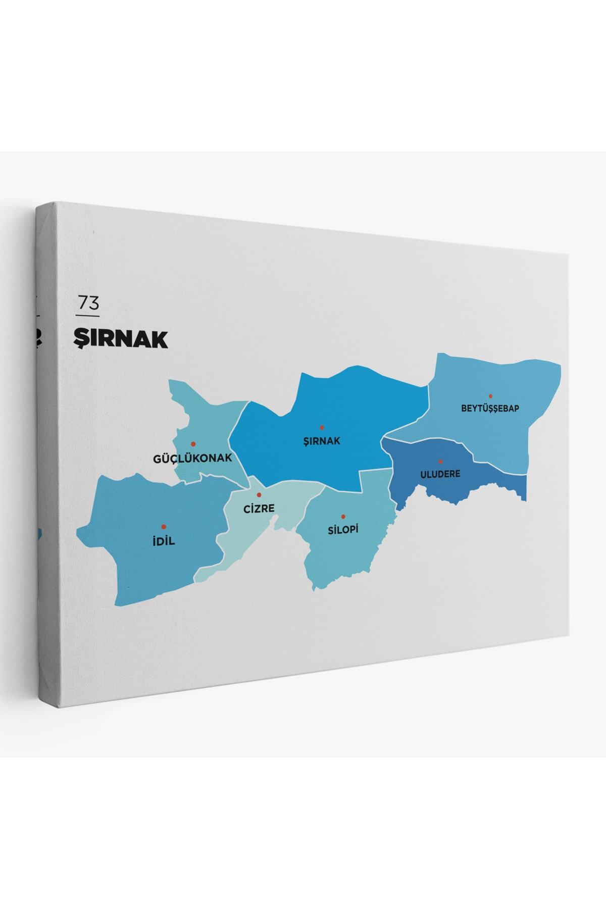 Şırnak Ili Ve Ilçeler Haritası Dekoratif Kanvas Tablo