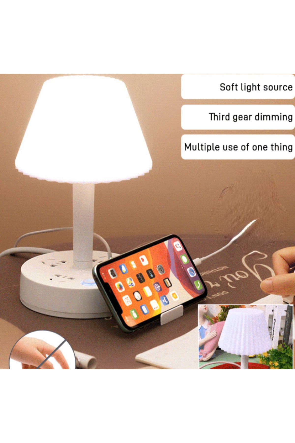 Choice-Multi-functional Convertible Socket Table Lamp Bedroom Bedside Lamp Third gear dimming USB charging 3
