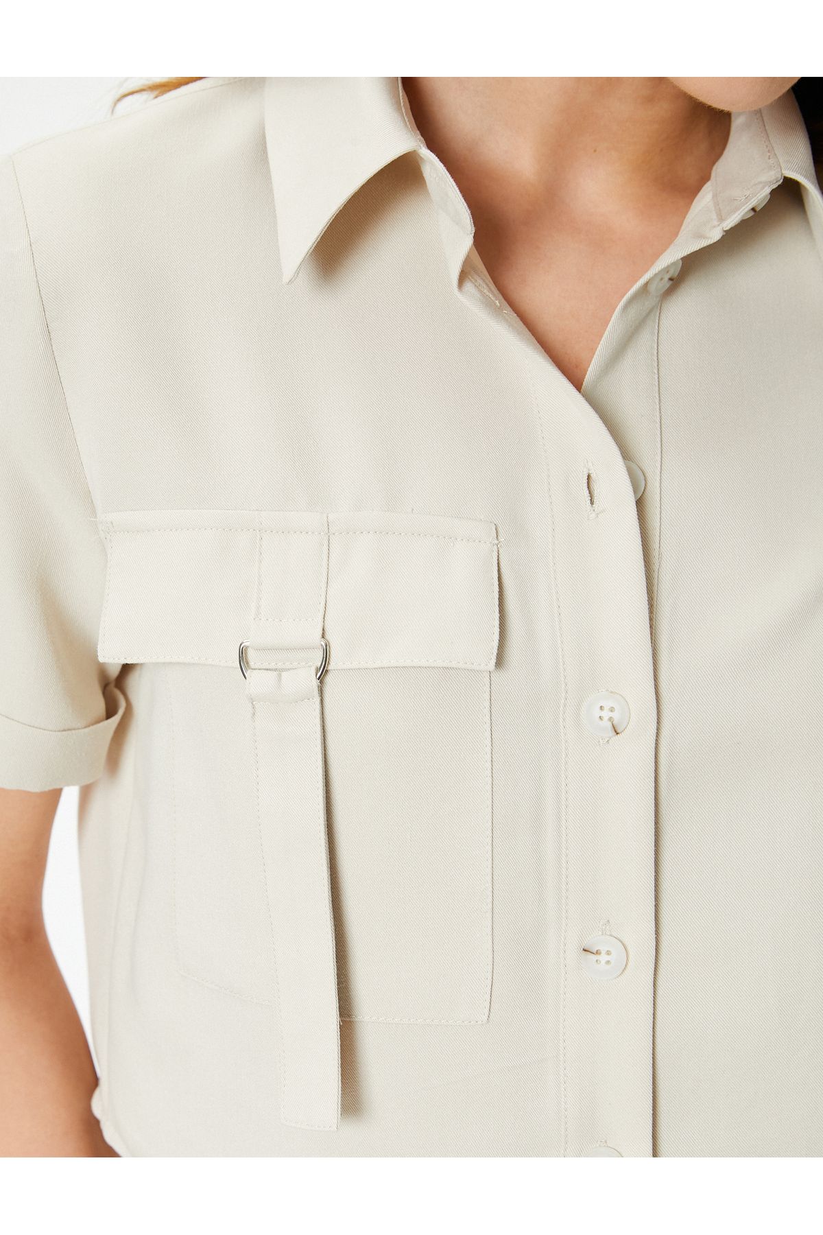 Koton-Crop Shirt Cargo Pocket Short Sleeve Buttoned Modal Blended 5