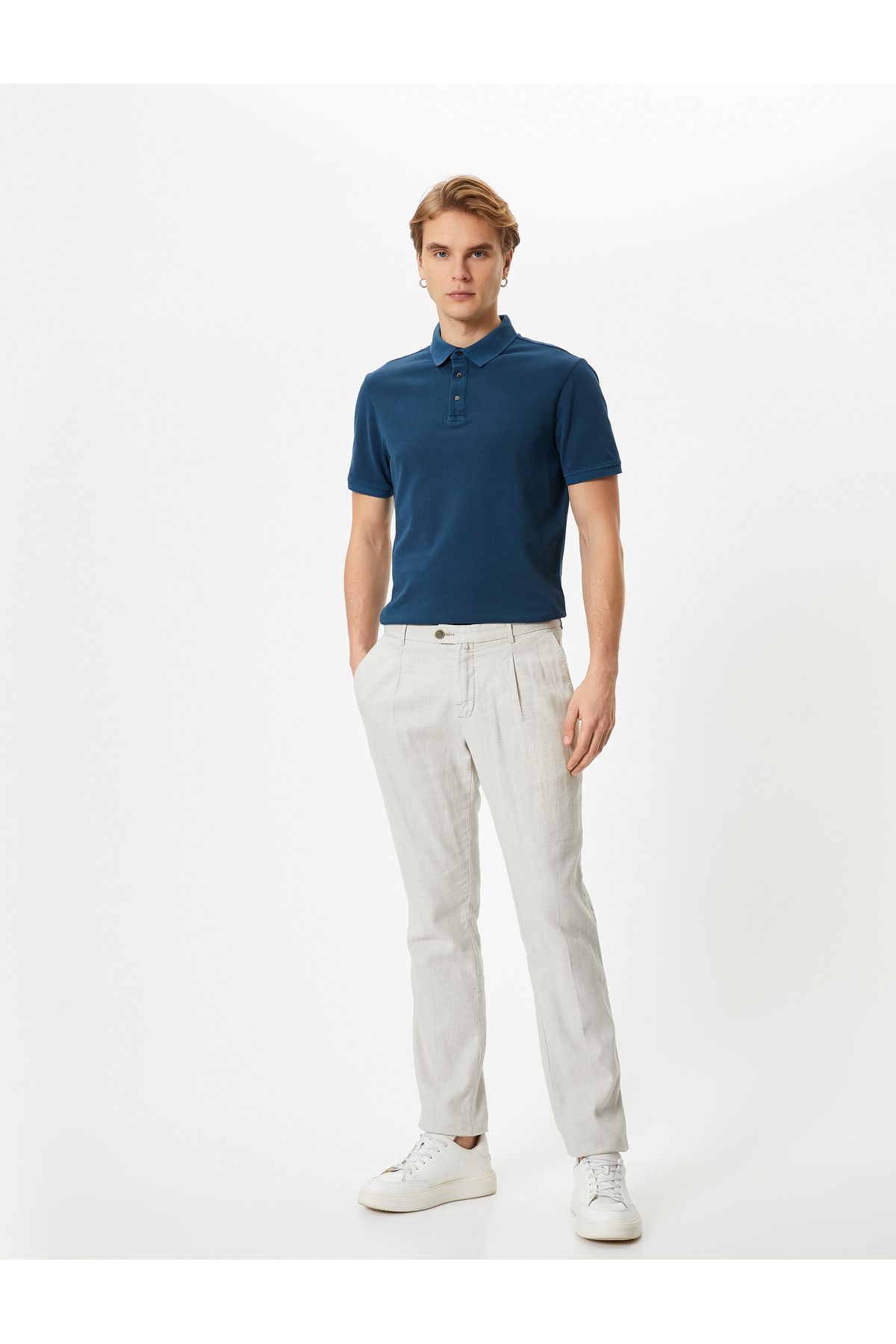 Koton T-shirt Polo Z Krótkim Rękawem, Zapinany Na Guziki, Bawełniany Mężczyzna - S