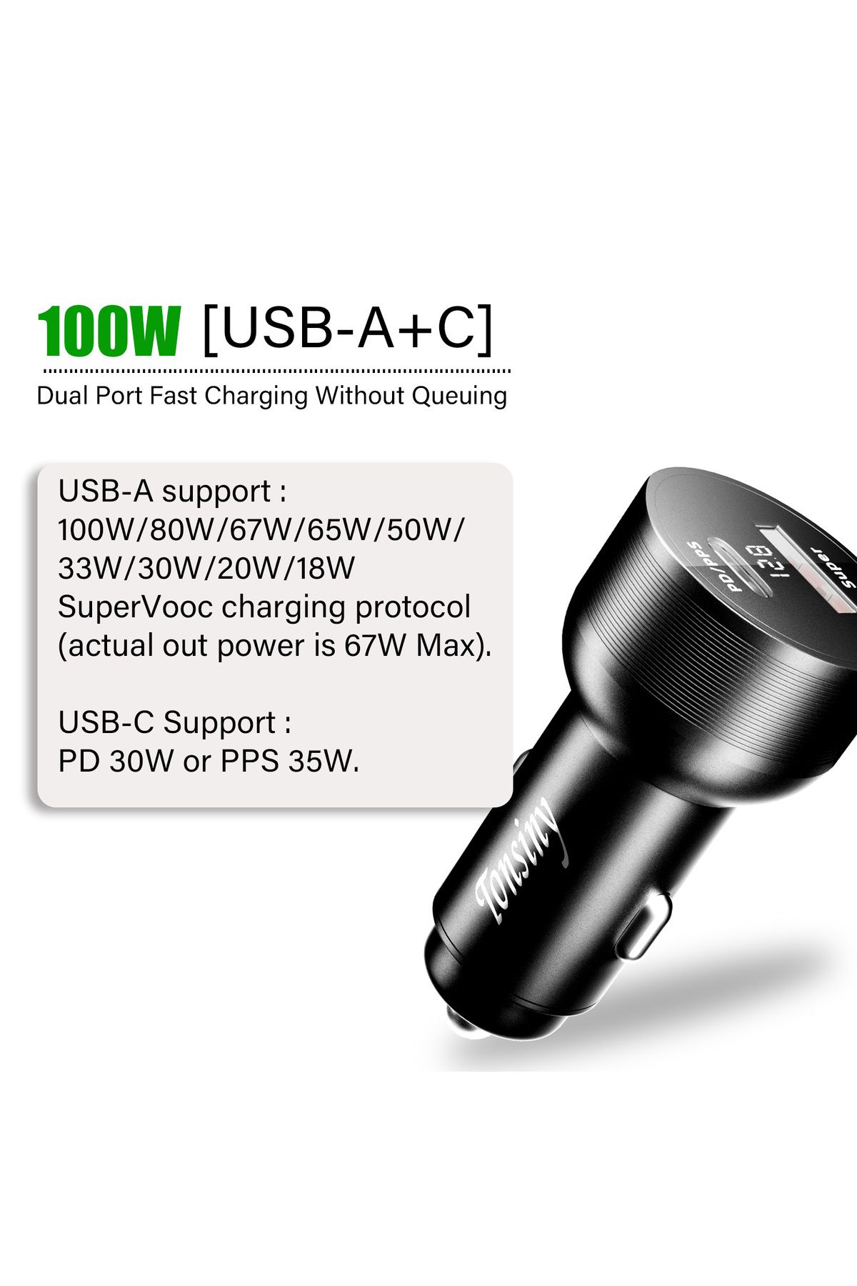 Choice-For OPPO car charger SuperVooc 100W, Cigarette Lighter plug for OPPO Find X7 Reno8,12V Usb for re... 6