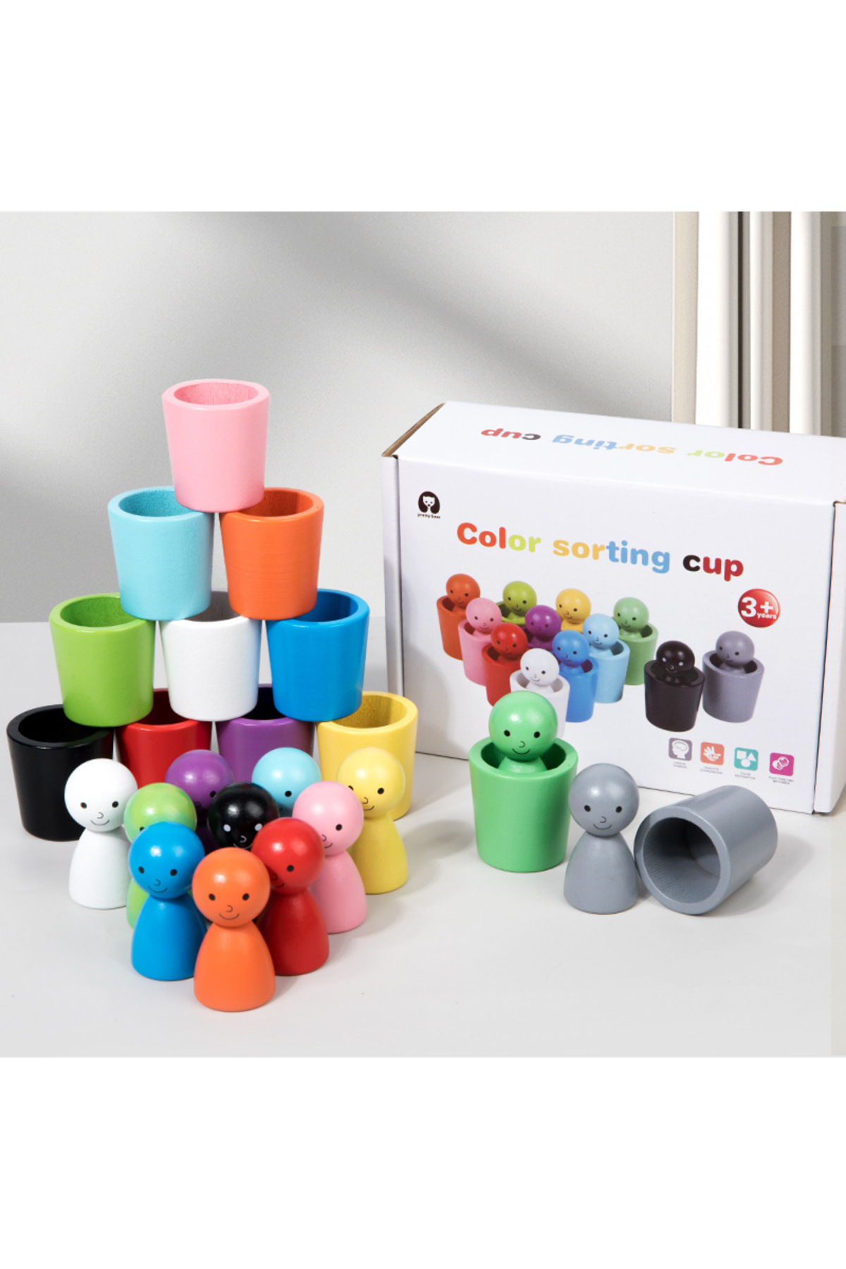 Color Peg Sort Choice Baby Learning Colors Toys Montessori Color Sorting Game Wooden ...