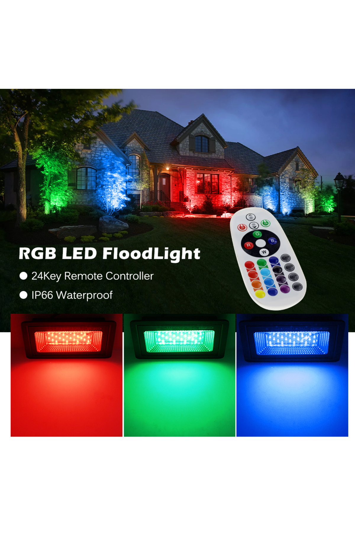Hunta-220V RGB LED FloodLight With Remote Controller IP66 Waterproof Reflector Spotlight Street Light W... 3