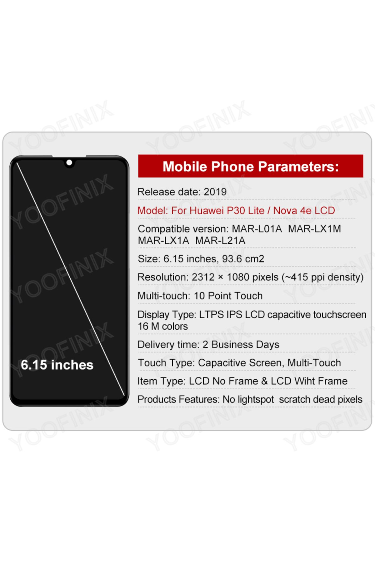 YOOFINIX-6.15" For Huawei P30 Lite Display LCD Touch Screen Digitizer For Huawei MAR-LX1M MAR-L01A Display... 2