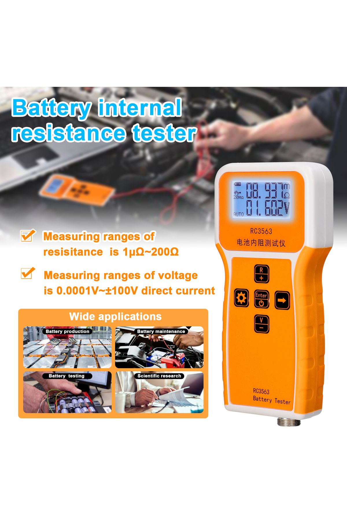 Choice-RC3563 200? 100V Battery Internal Resistance Voltage Tester 3-digit Battery Tester High-precise T... 3