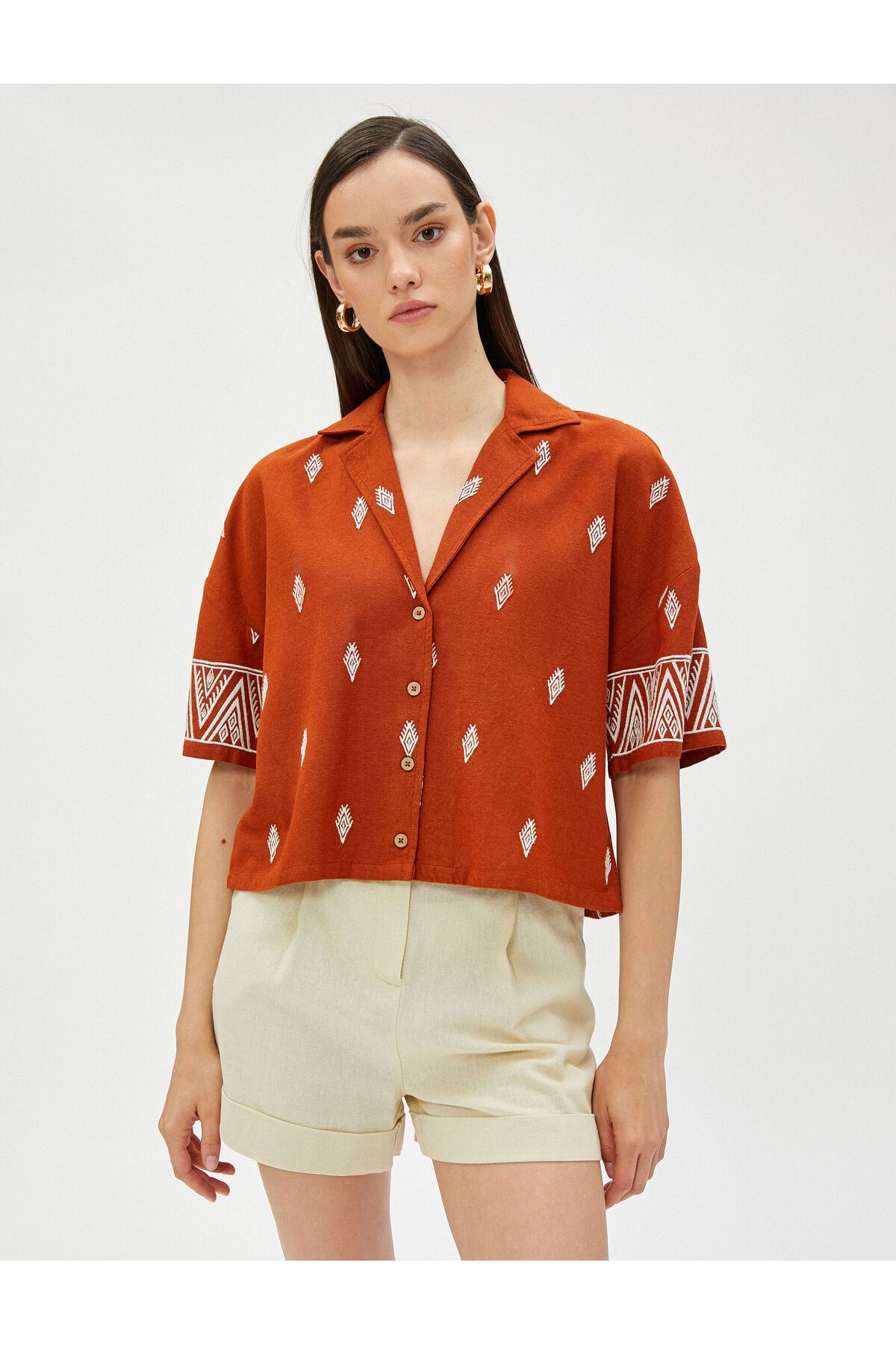 Koton-Ethnic Patterned Shirt Short Sleeve Classic Collar 3