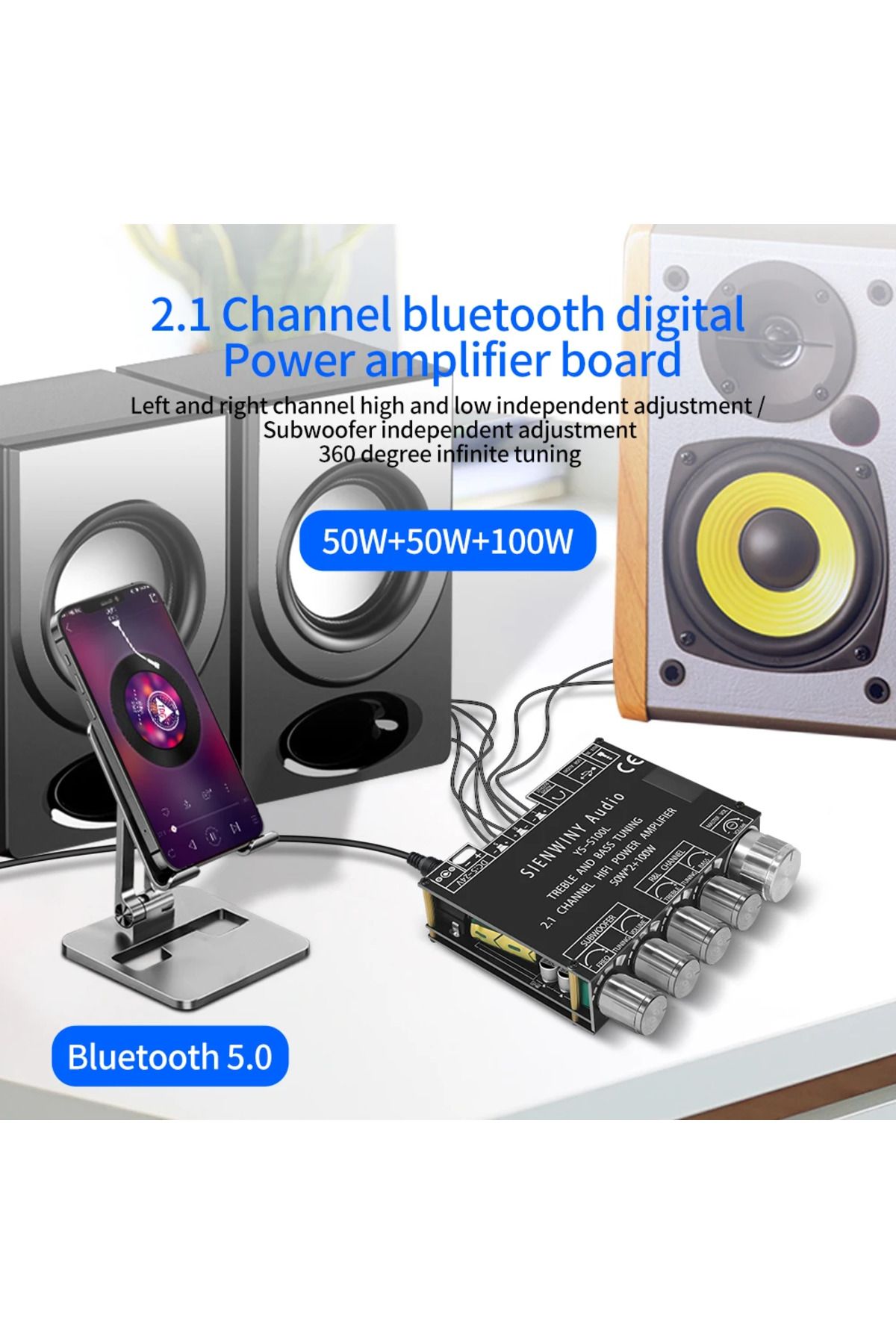 VODOOL-YS-S100L Bluetooth 5.1 Digital Power Amplifier Board 100W+2*50W 2.1 Channel CS8673E Power Audio S... 3