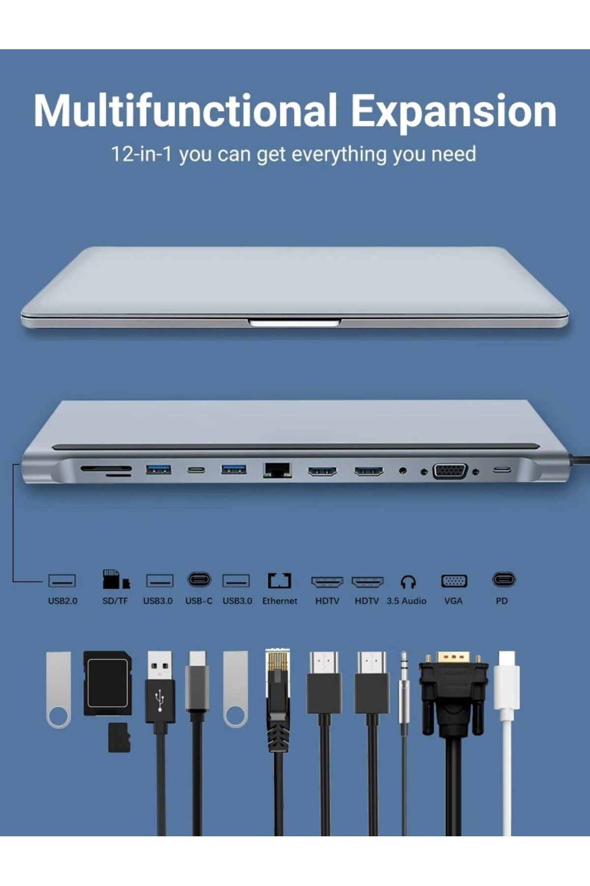 Choice-محطة إرساء USB C، موزع MST ثلاثي العرض 12 في 1 مع منفذ توسعة USB3.0*1/USB2.0*3/HDMI*2... 7