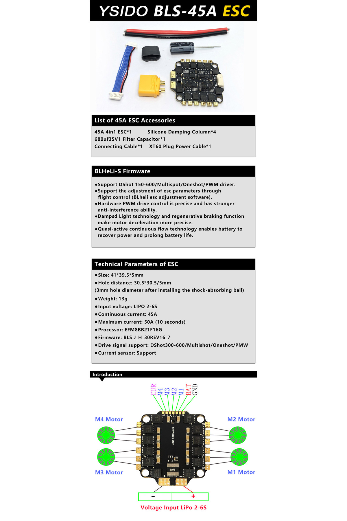 YSIDO-NEW F4 V3S PLUS Flight Control FC Support BetaFlight/INAV BLS-45A/60A 4in1 ESC Stack For RC... 7