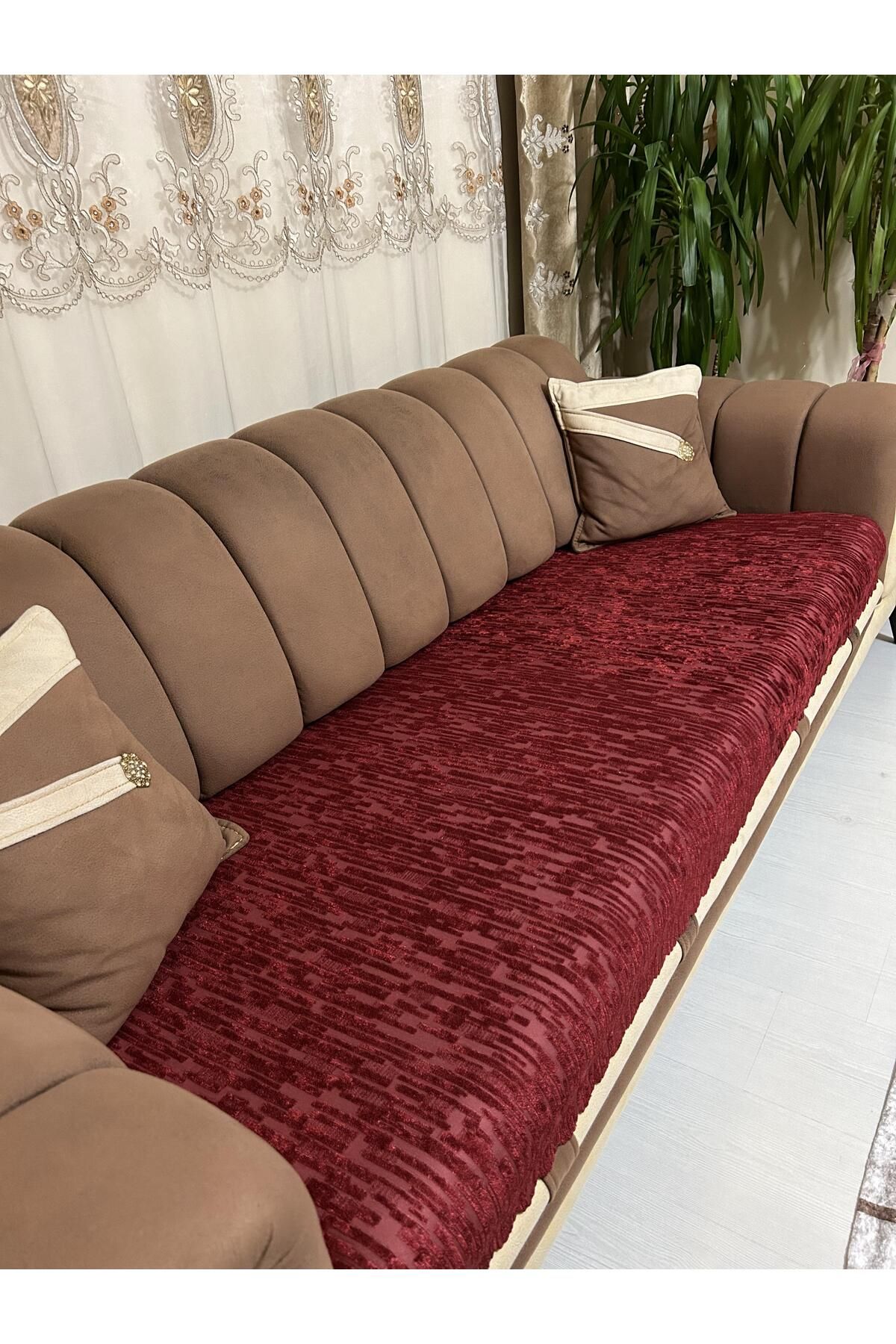 Tekstilsa-New Fashion Burgundy Sponge Sofa Cover - 1Pc 4