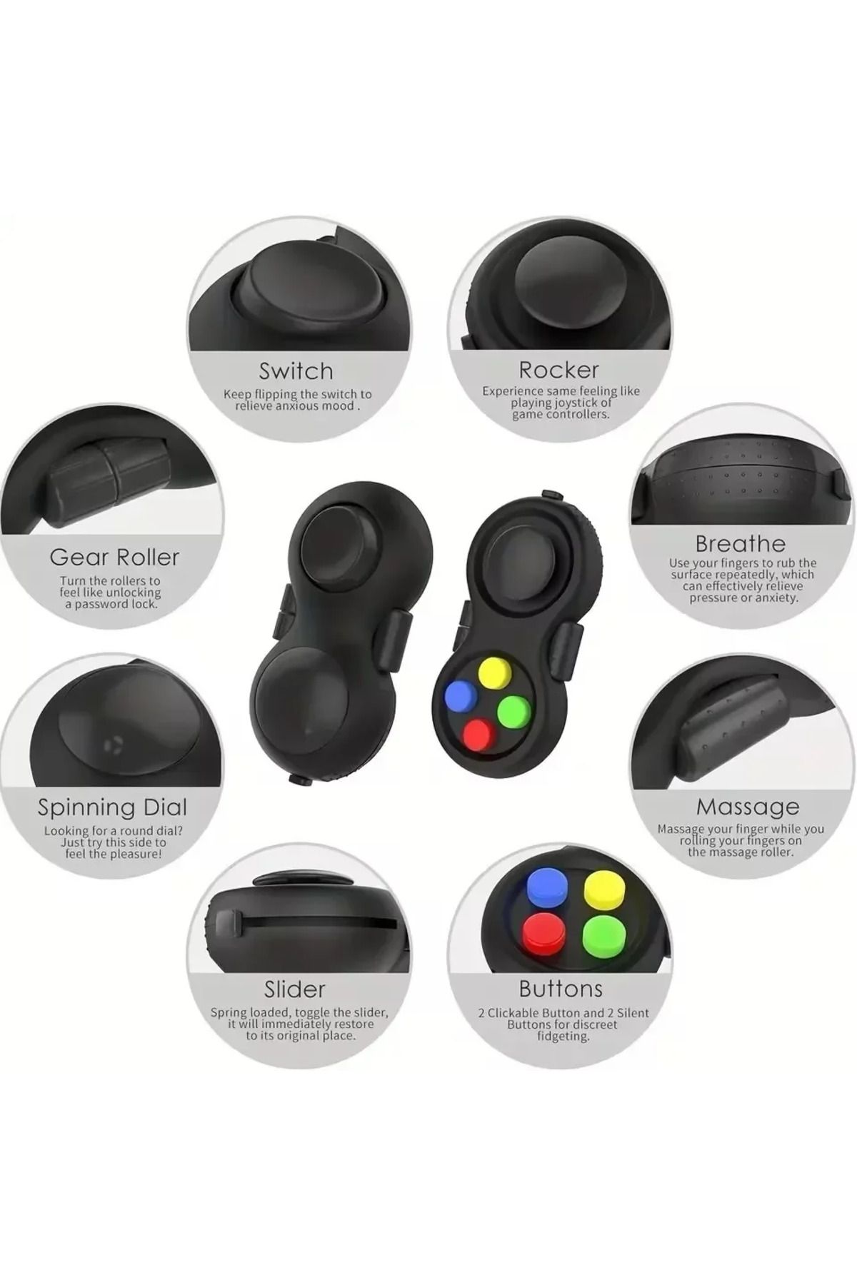 Choice-Fidget Pad Stress Reducing Toys Handheld Fidget Controller with 8 Functions Popping Squeeze Stres... 5