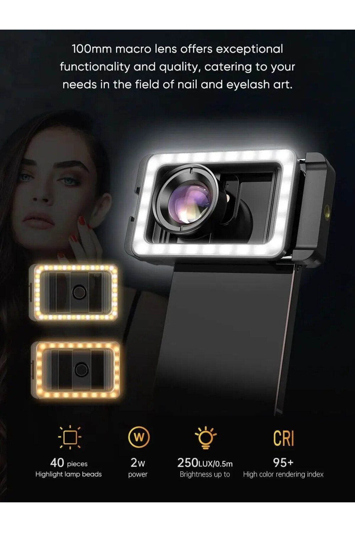 APEXEL-New Upgrated 4k HD 100mm Macro Lens With LED Fill Light Universal Clamp Micro Lenses for i... 8