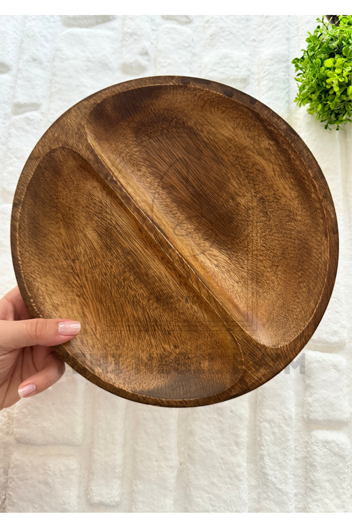 Doğal Akasya 2 Gözlü Yuvarlak Kase Tabak Çerezlik Sunumluk Sosluk Dekoratif