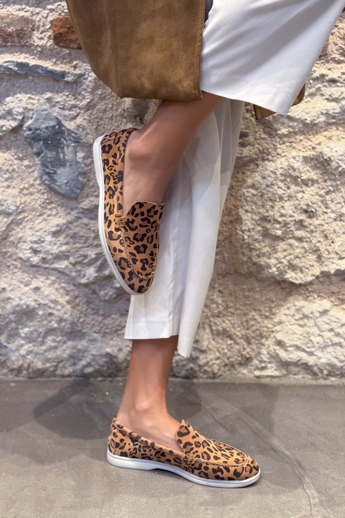 NİŞANTAŞI SHOES-Γυναικείες μπαλαρίνες Vayne Tan Leopard με μοτίβο από γνήσιο δέρμα επίπεδη σόλα 5