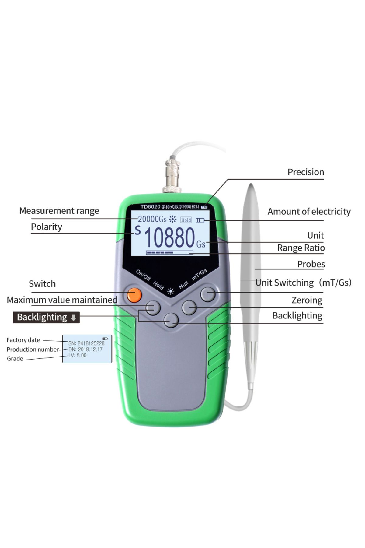 Choice-Permanent Magnet Gauss Meter Class 5 Accuracy Handheld Digital Tesla  Magnetic Flux  Surface  Fie... 3