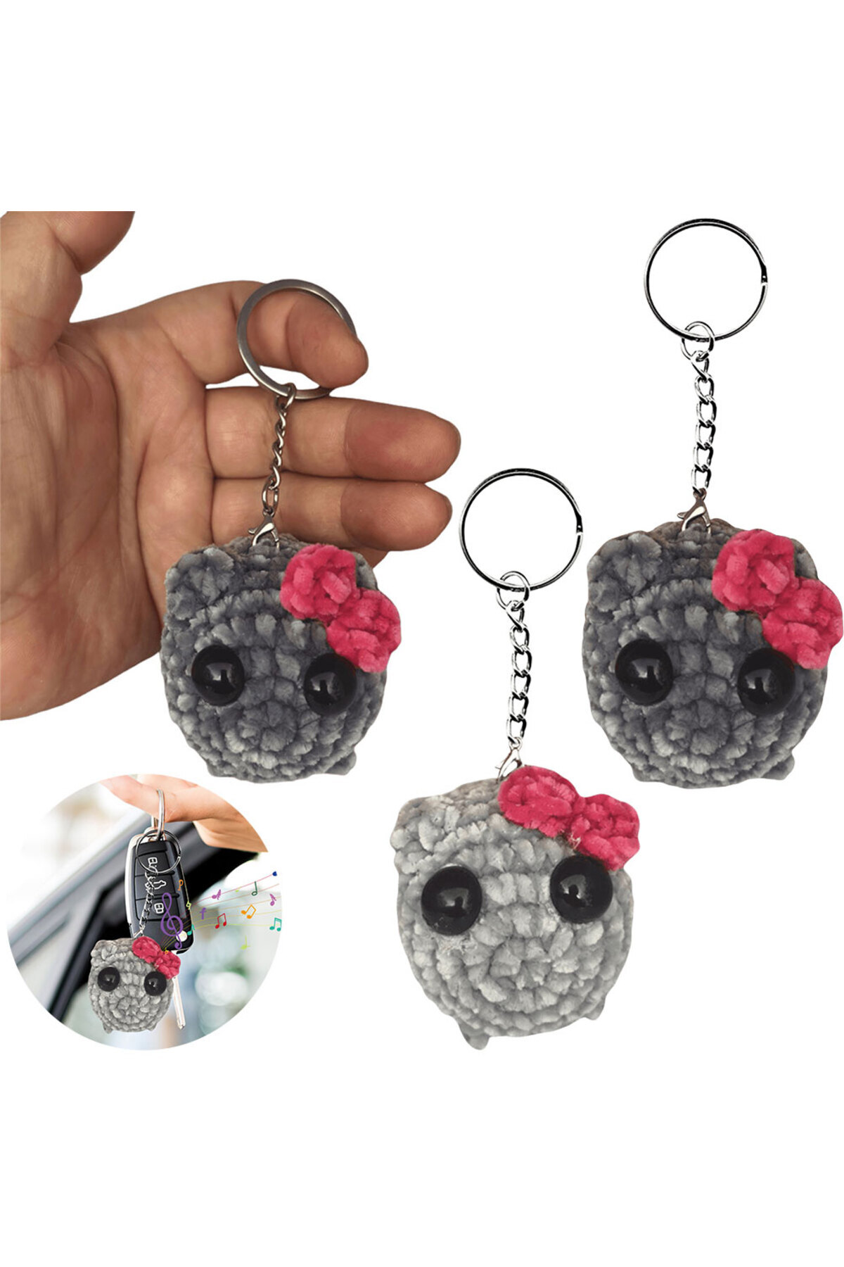 APWIKOGER-Sad Hamster Meme Sound Music Plush Toy Cute Sad Hamster Meme Keychain with Bow Sad Hamster Keycha... 3